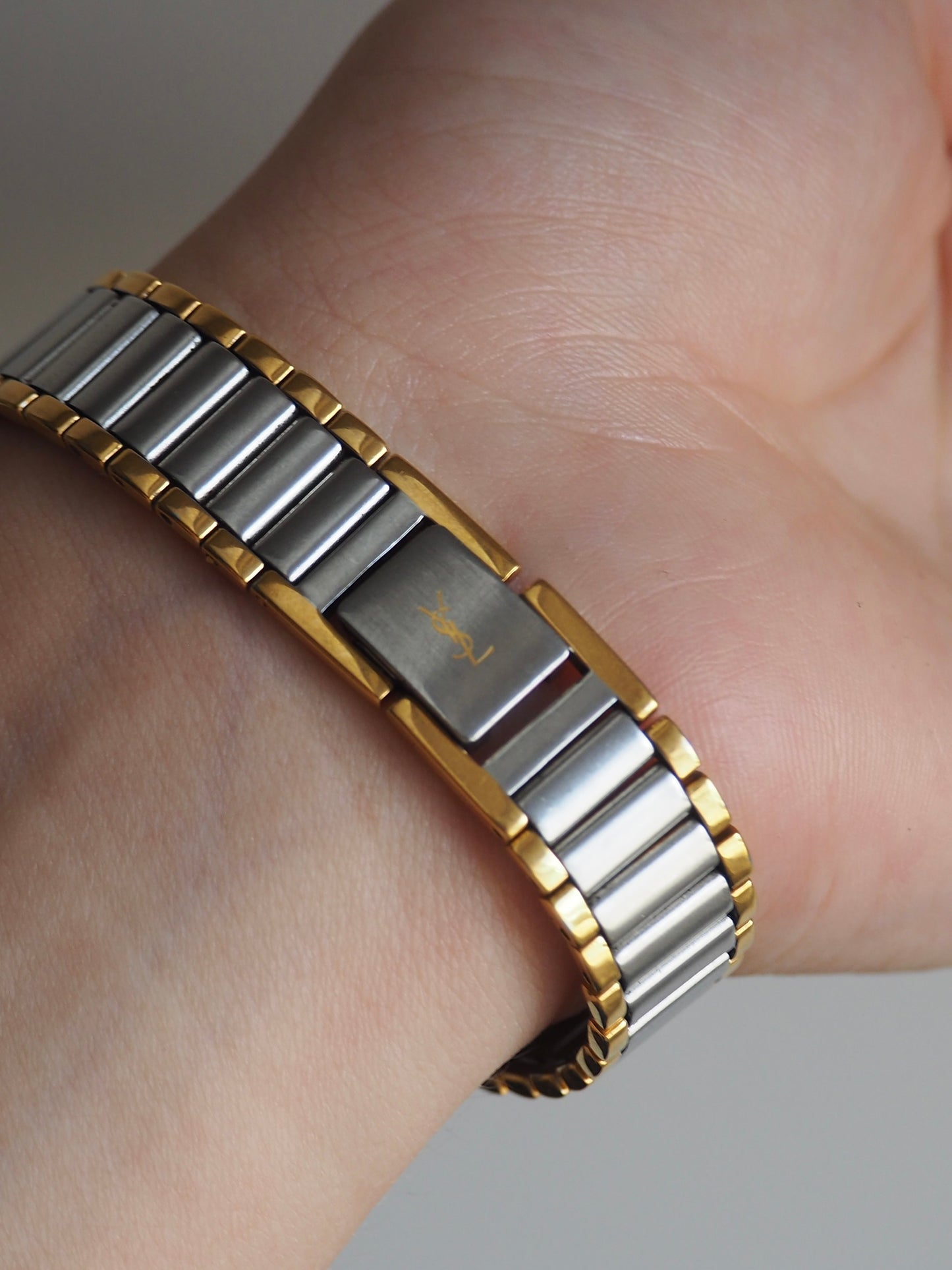 YVES SAINT LAURENT TWO-TONE SQUARE WATCH