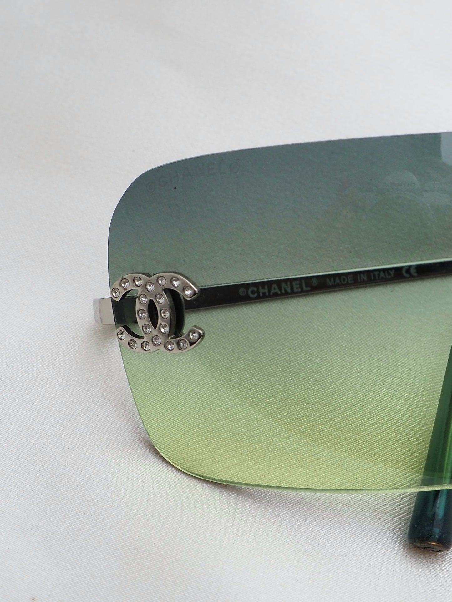 CHANEL 4017-D CRYSTAL CC LOGO RIMLESS SUNGLASSES GREEN