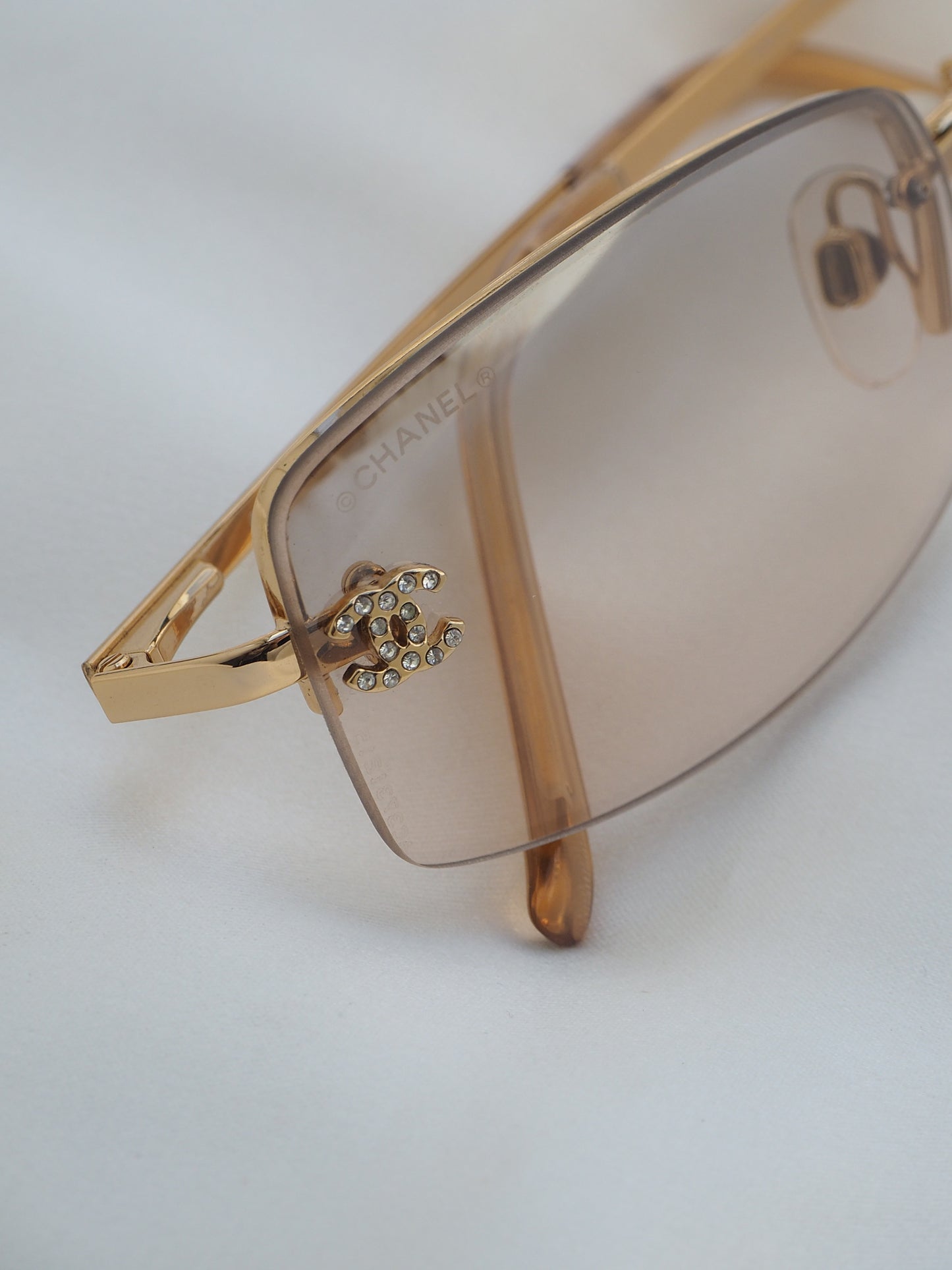 CHANEL 4093-B CRYSTAL CC LOGO RIMLESS SUNGLASSES GOLD