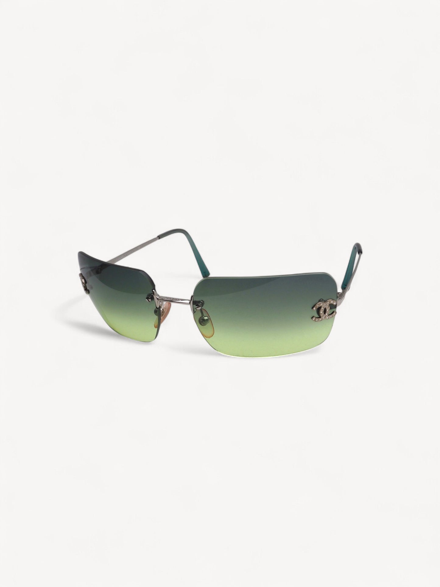 CHANEL 4017-D CRYSTAL CC LOGO RIMLESS SUNGLASSES GREEN