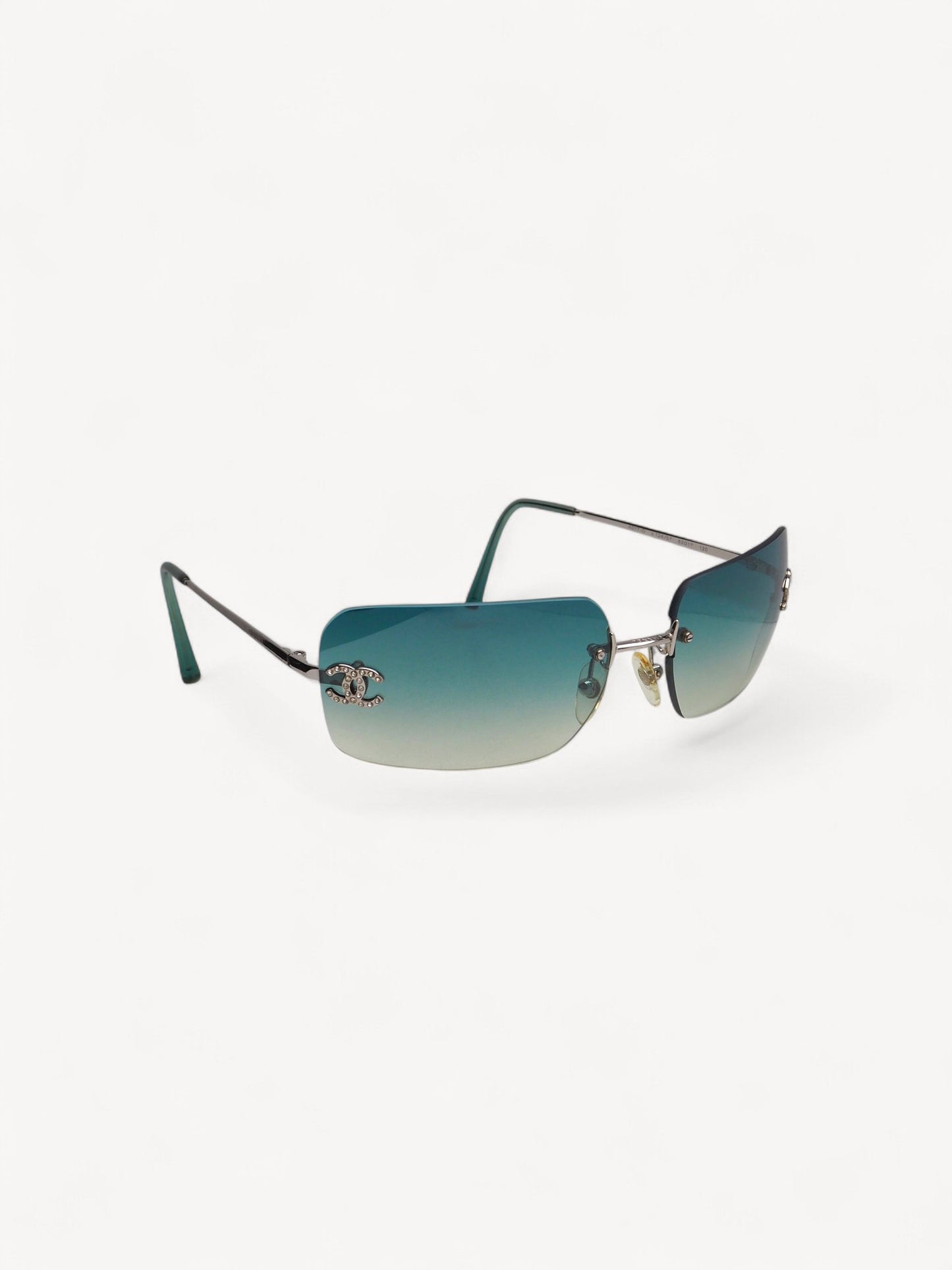 CHANEL 4017-D CRYSTAL CC LOGO RIMLESS SUNGLASSES TURQUOISE