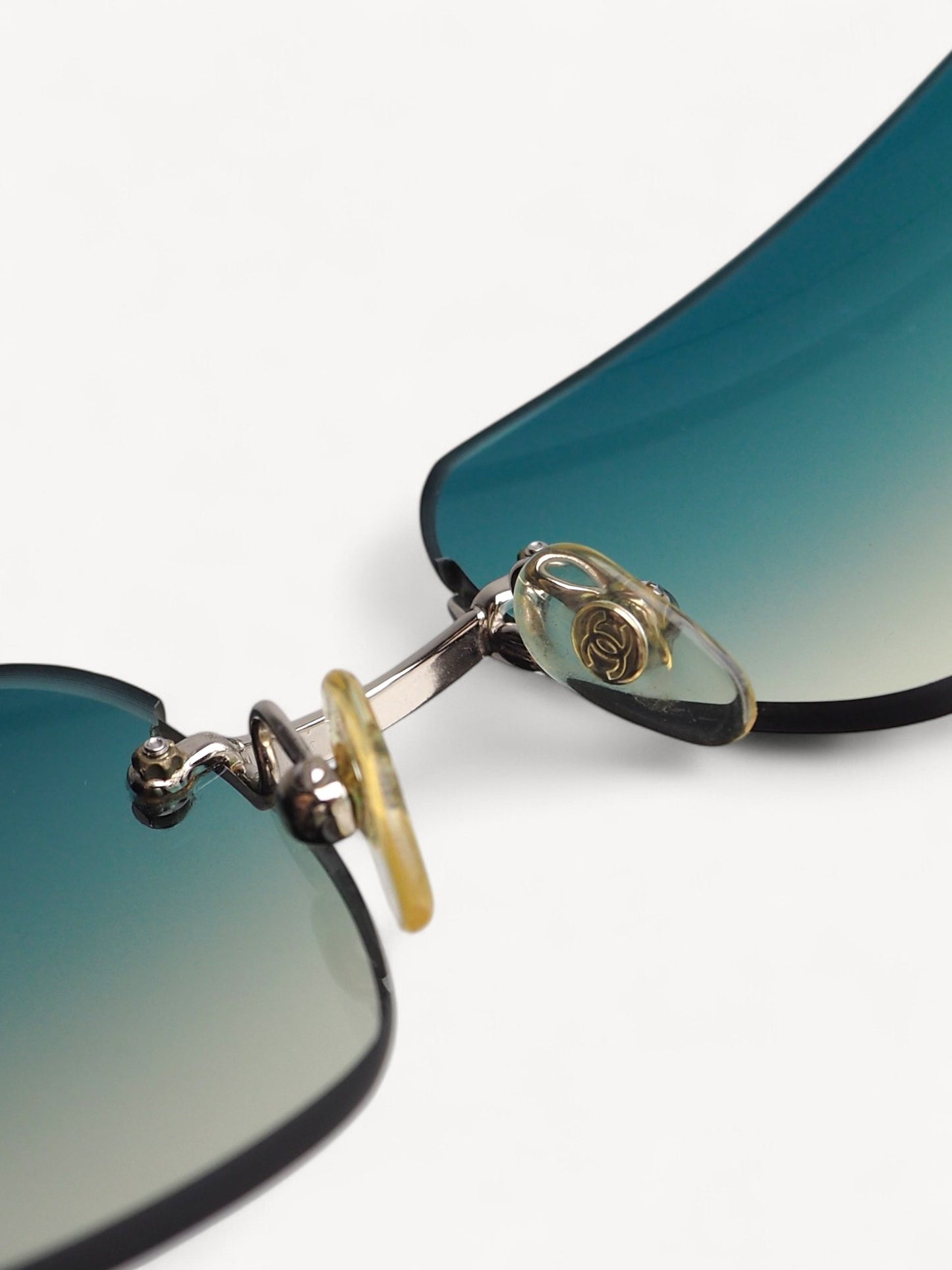 CHANEL 4017-D CRYSTAL CC LOGO RIMLESS SUNGLASSES TURQUOISE