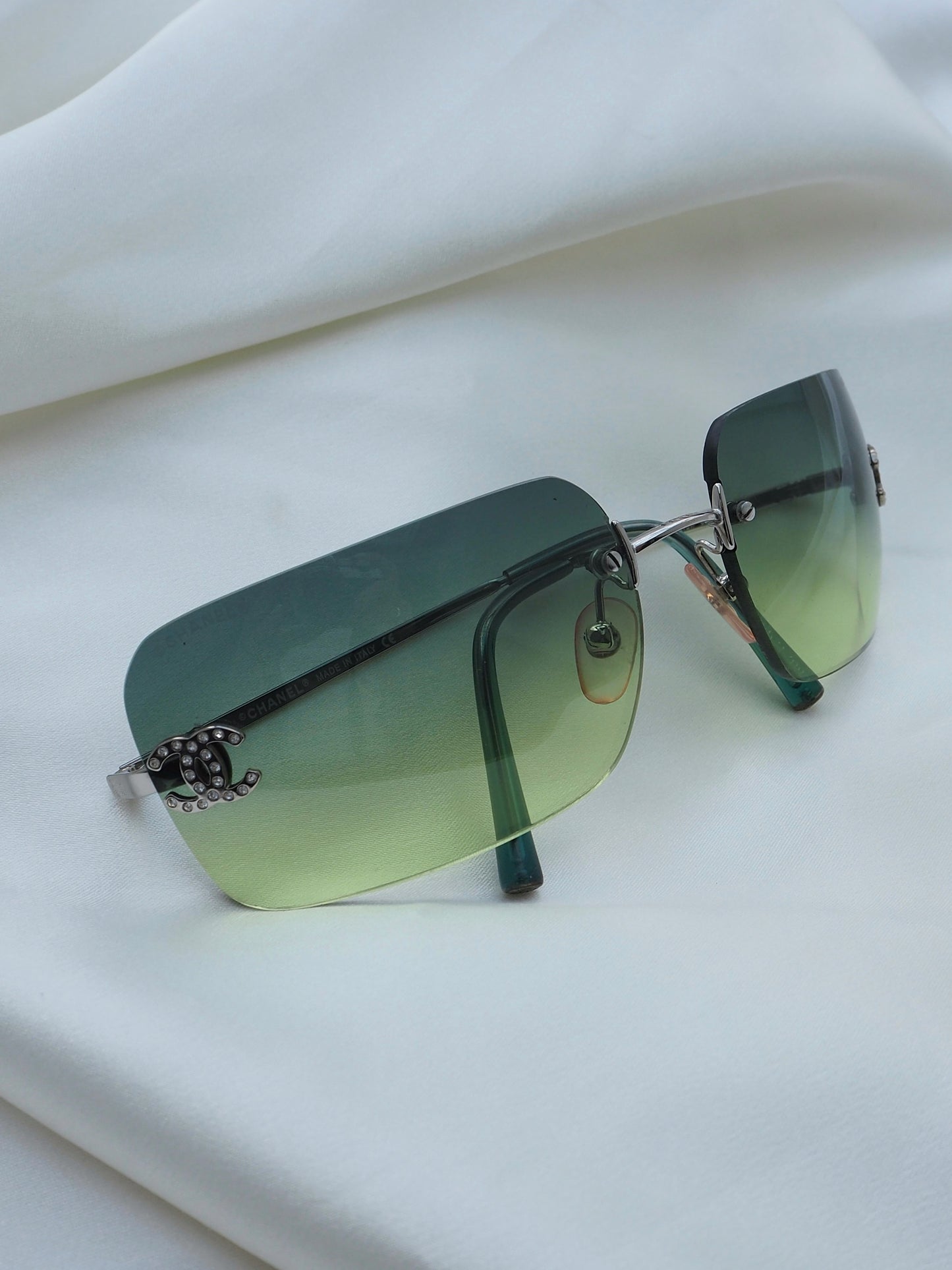 CHANEL 4017-D CRYSTAL CC LOGO RIMLESS SUNGLASSES GREEN