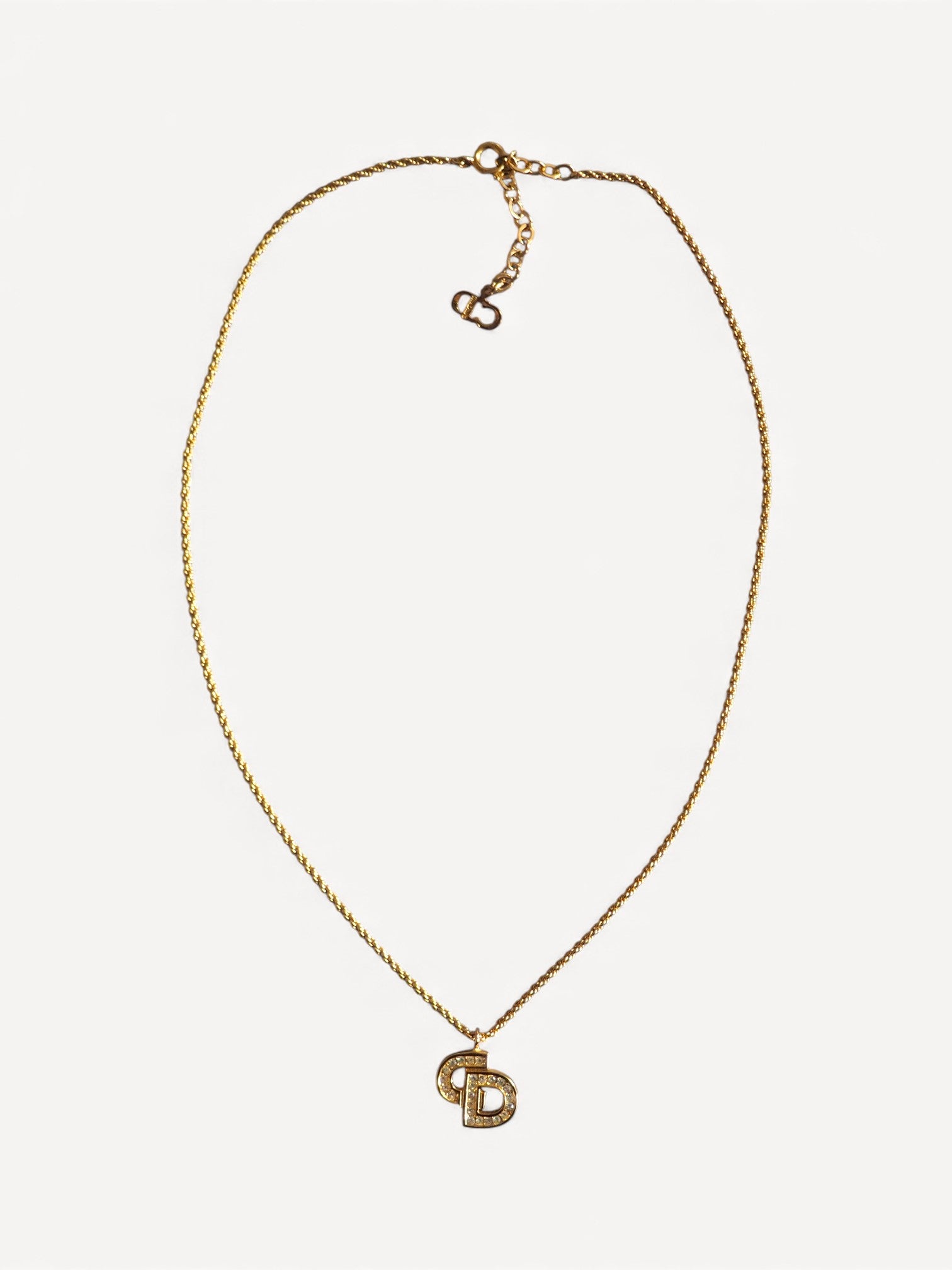 Vintage Christian Dior 18k Gold-Plated Crystal CD Necklace