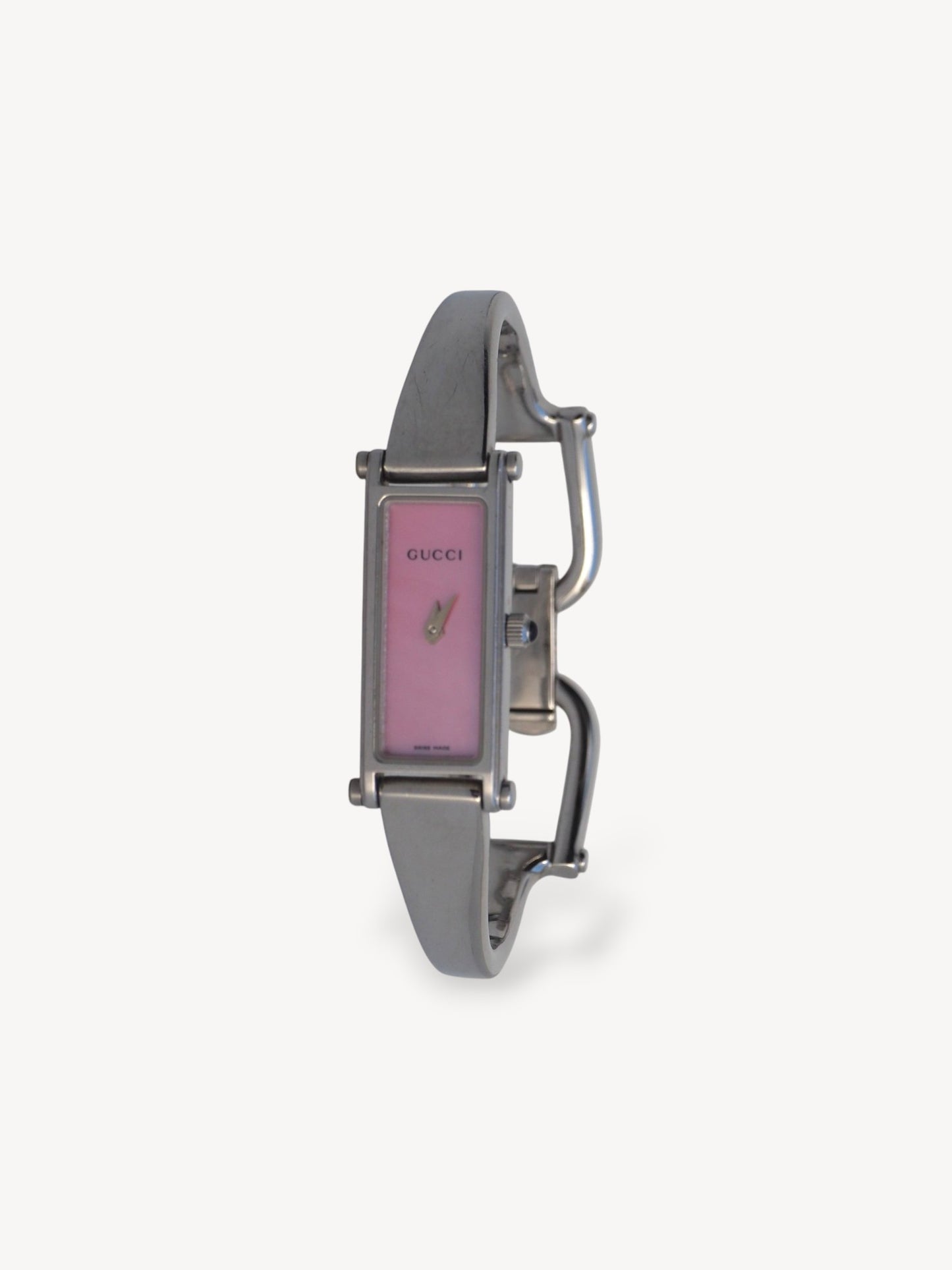GUCCI 1500L PINK MOTHER OF PEARL HORSEBIT WATCH SILVER