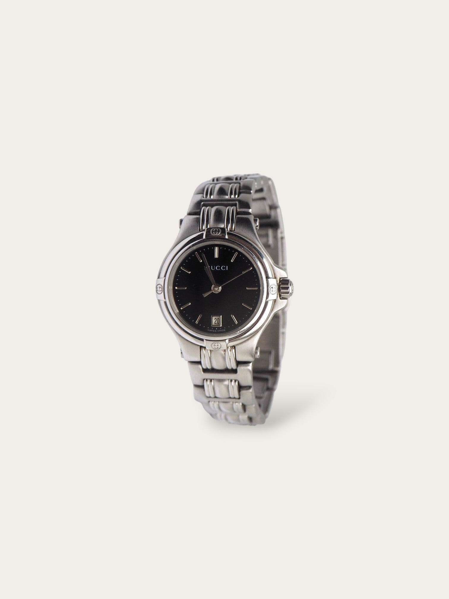 Gucci 9040L Stainless Steel Watch | Silver with Black Dial