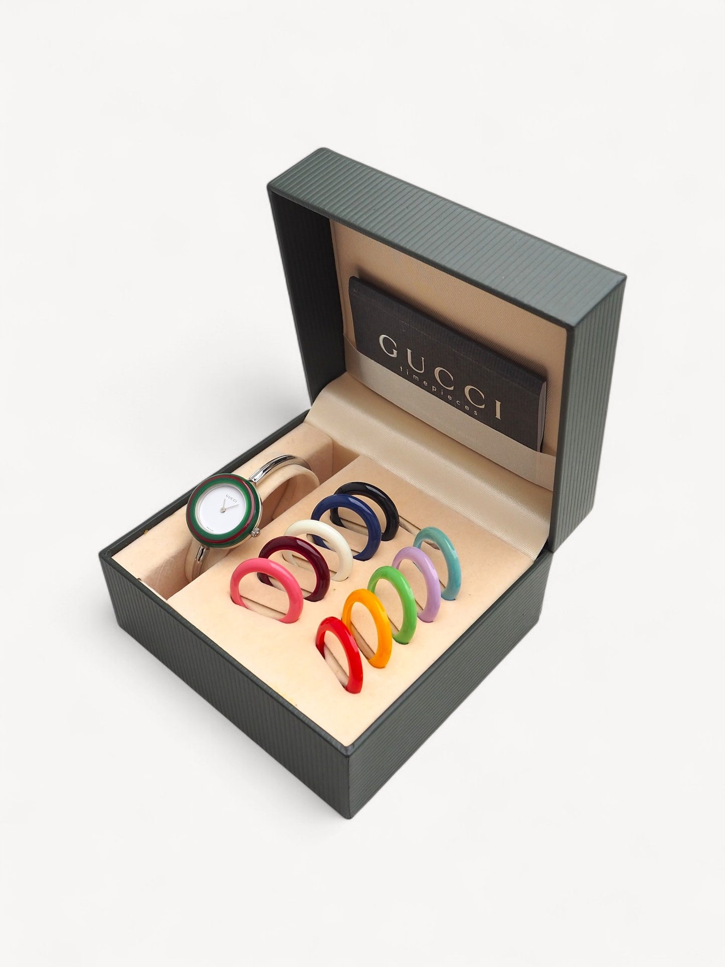GUCCI INTERCHANGEABLE BEZEL WATCH SILVER
