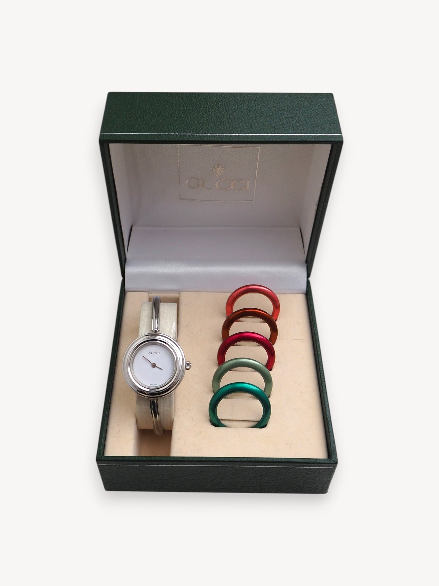 GUCCI INTERCHANGEABLE BEZEL WATCH SILVER