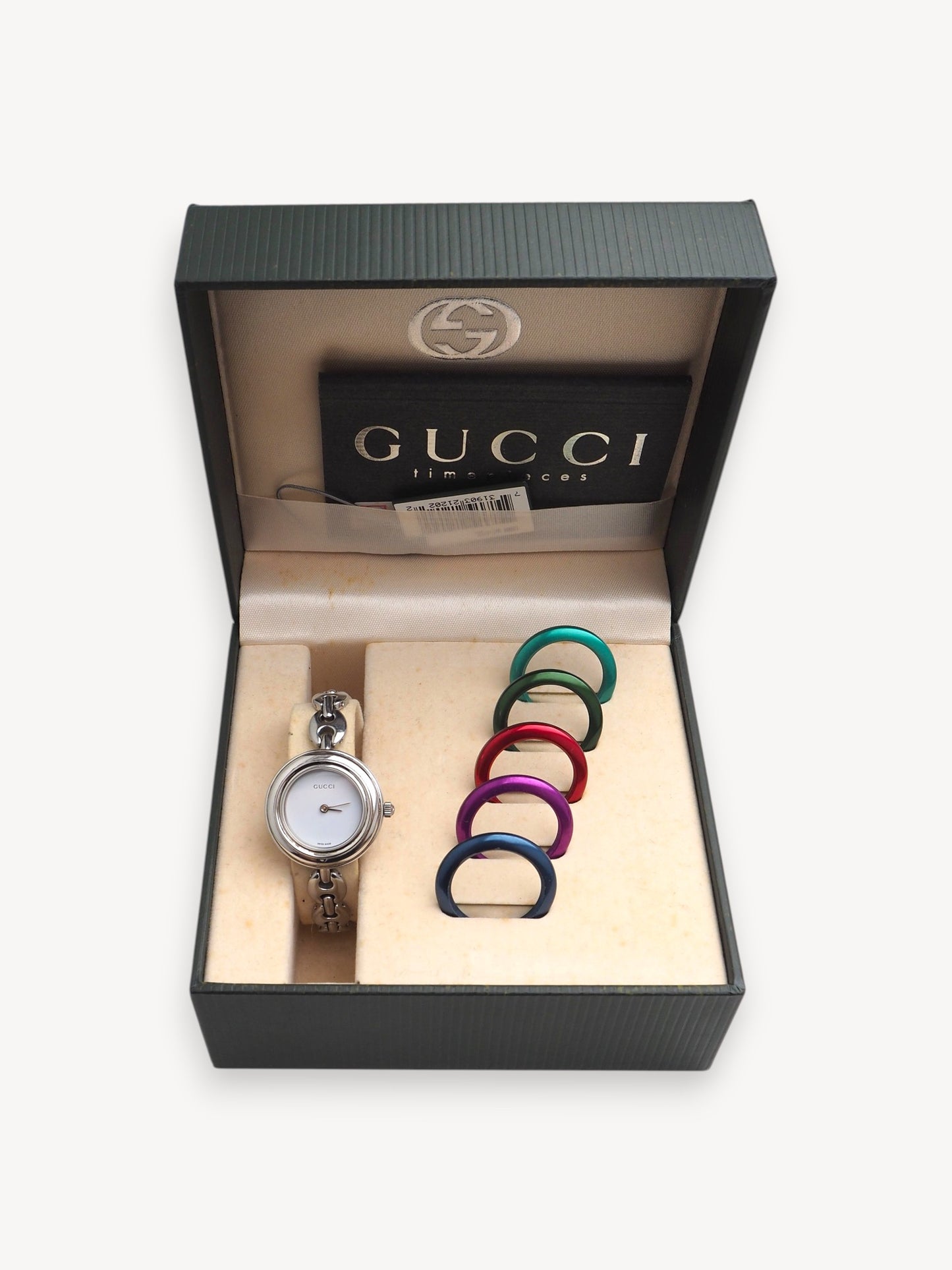 GUCCI INTERCHANGEABLE BEZEL WATCH SILVER