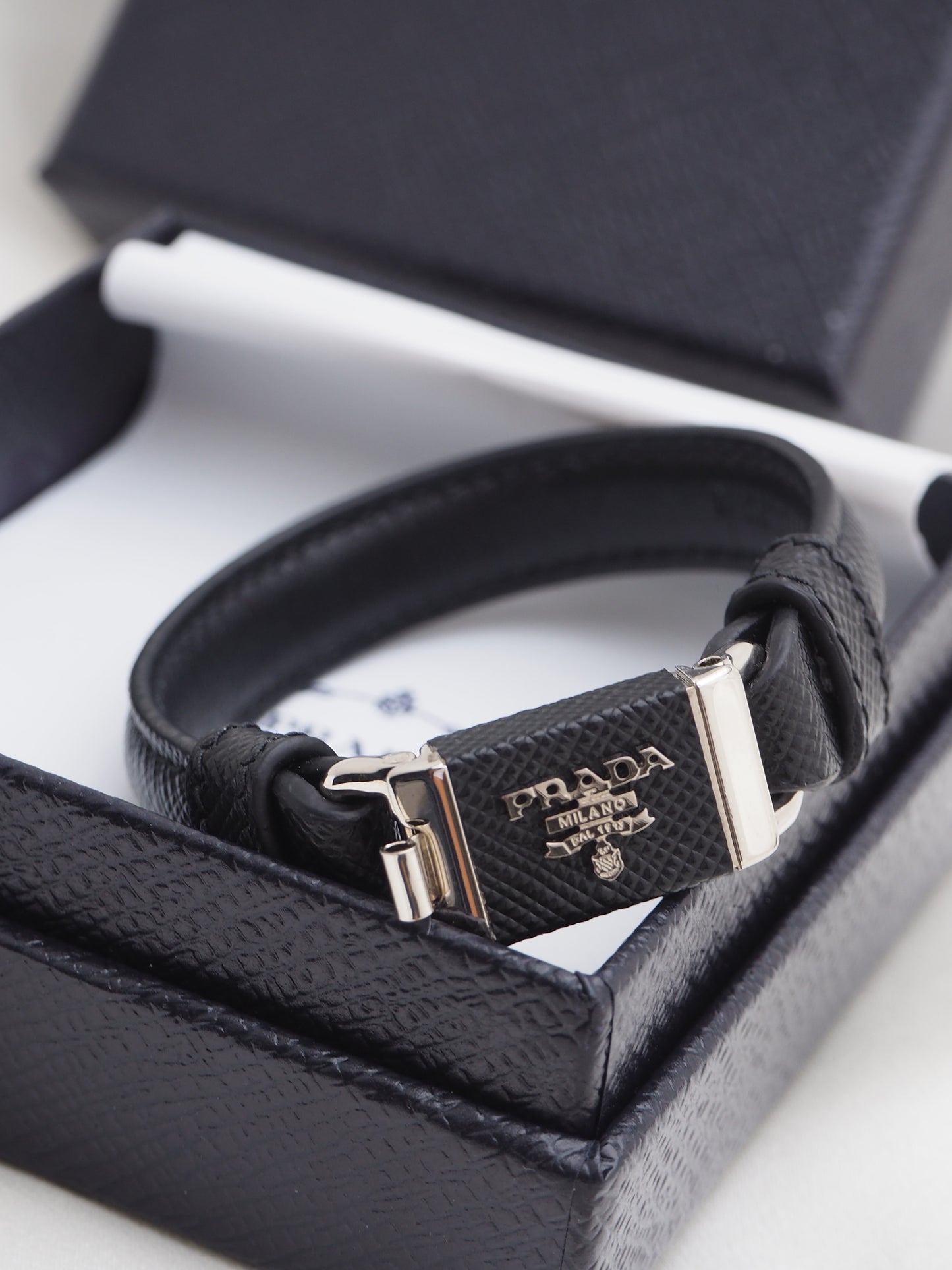 PRADA SAFFIANO LEATHER BRACELET BLACK