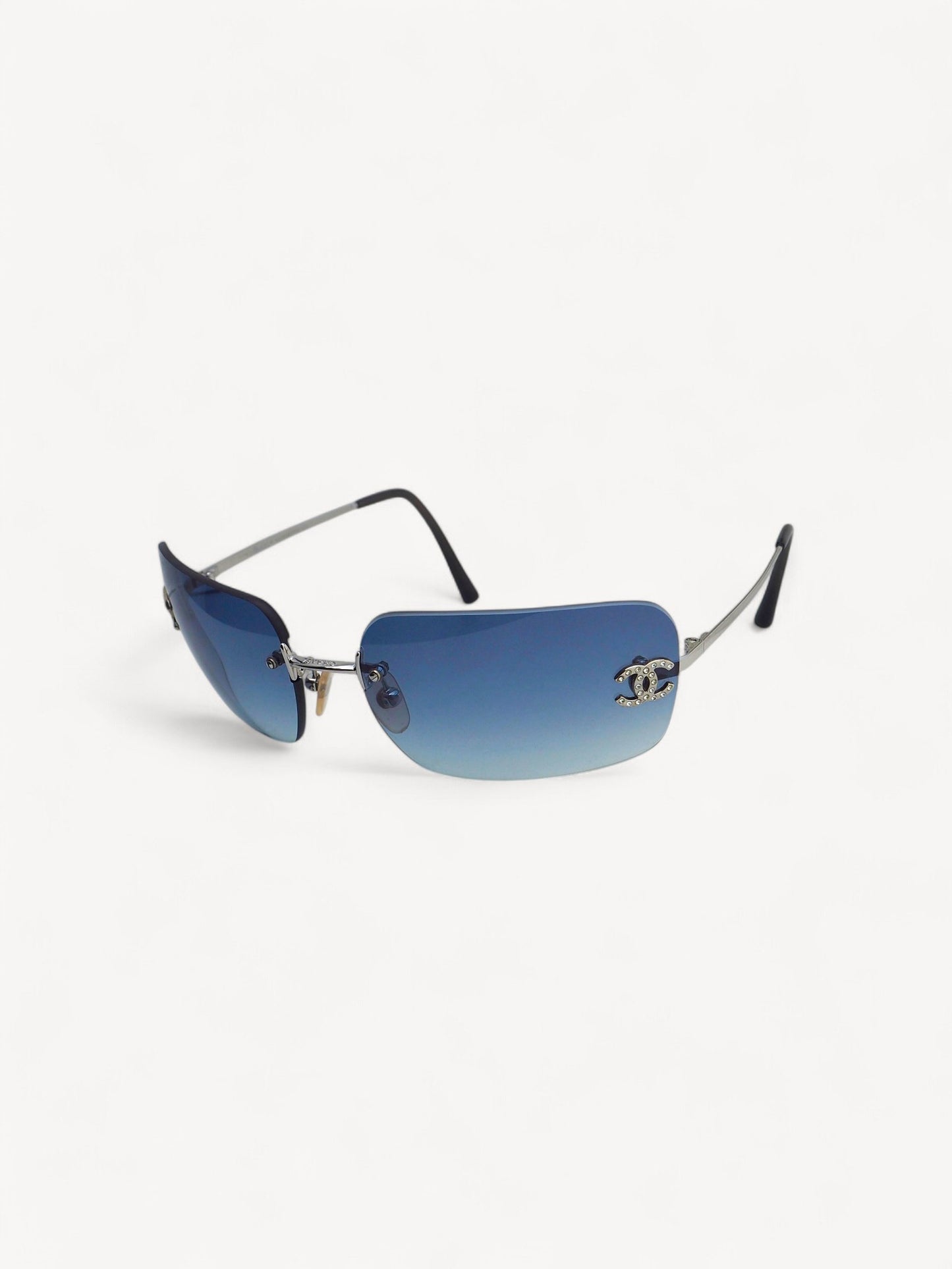 CHANEL 4017-D CRYSTAL CC LOGO RIMLESS SUNGLASSES BLUE