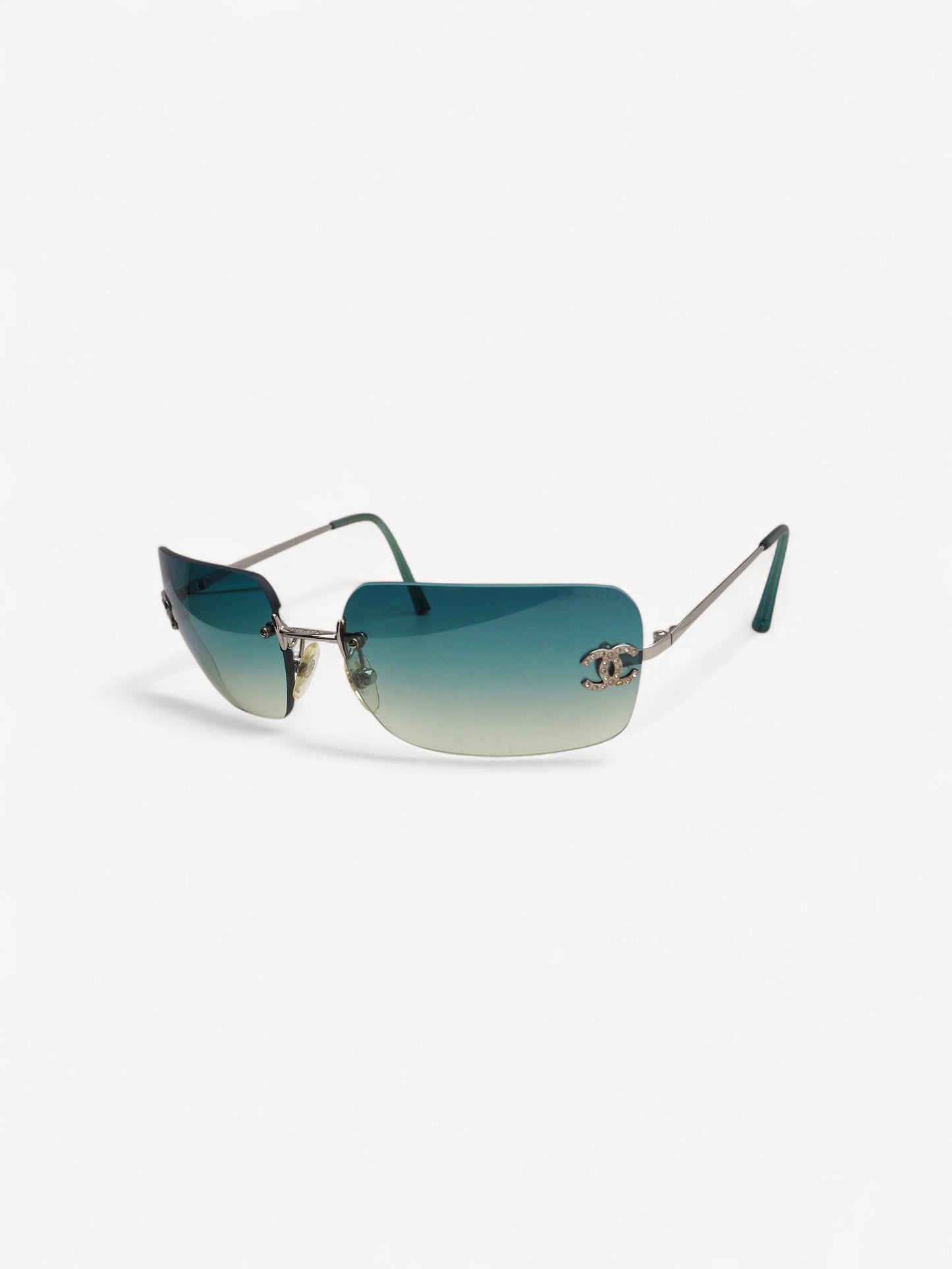 CHANEL 4017-D CRYSTAL CC LOGO RIMLESS SUNGLASSES TURQUOISE