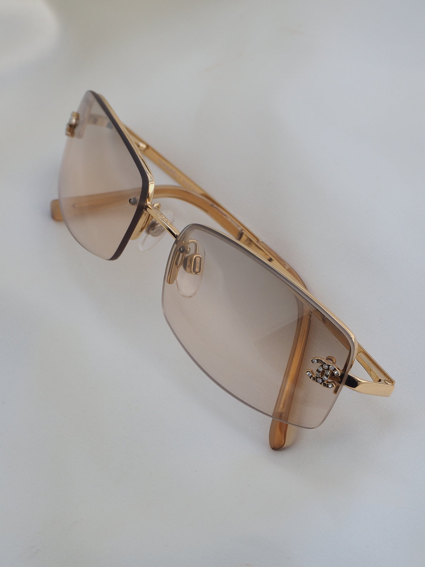 CHANEL 4093-B CRYSTAL CC LOGO RIMLESS SUNGLASSES GOLD