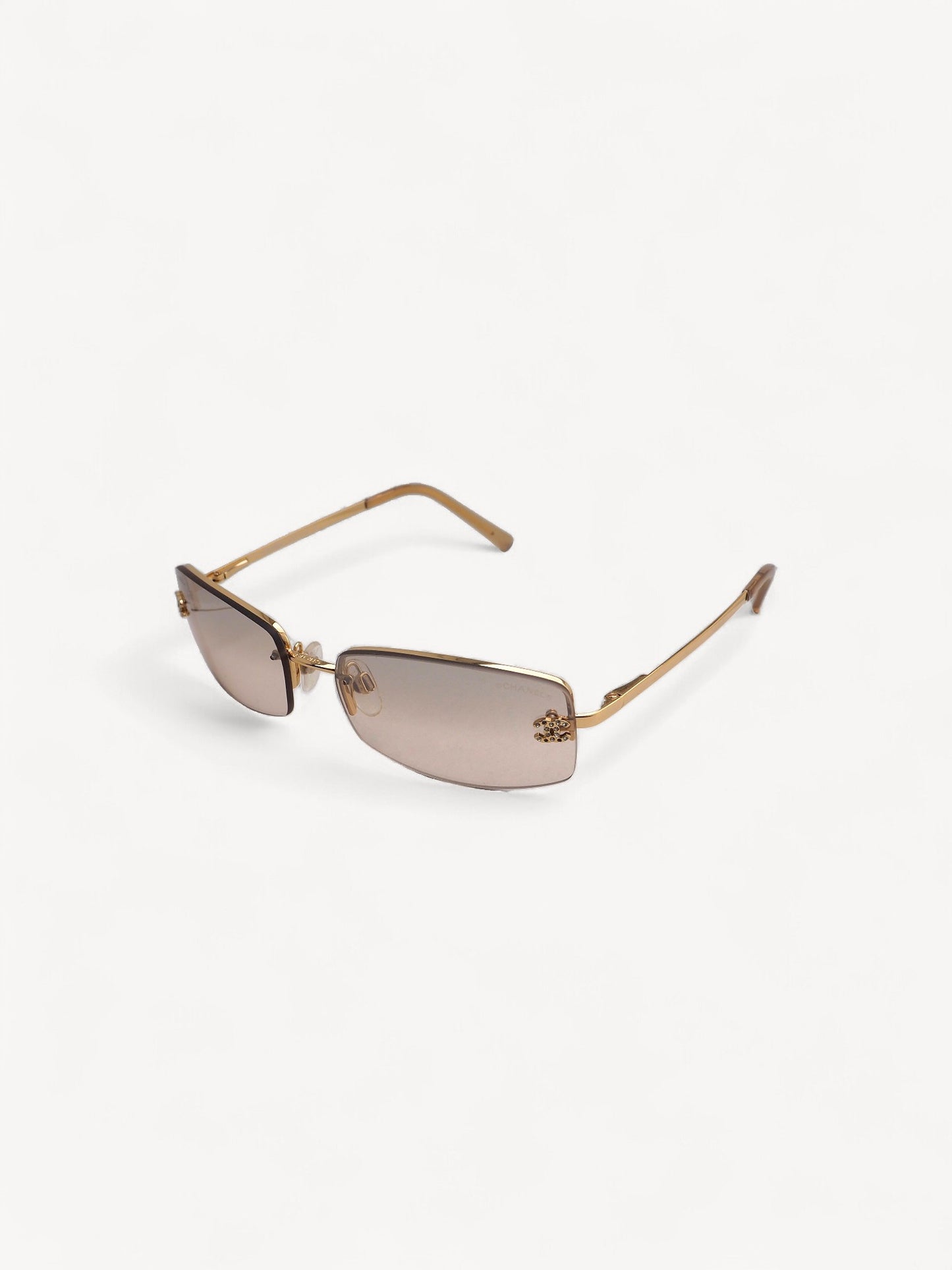 CHANEL 4093-B CRYSTAL CC LOGO RIMLESS SUNGLASSES GOLD
