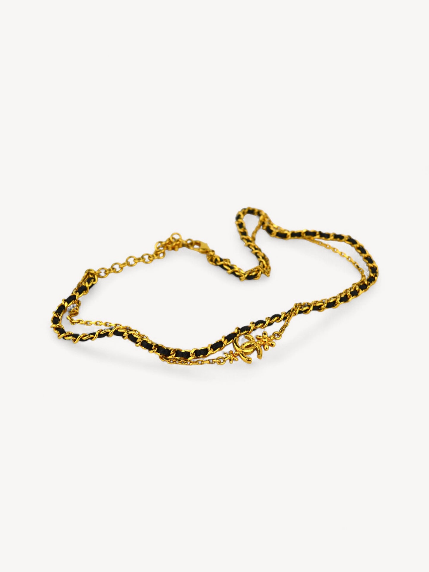 CHANEL LEATHER CHAIN CC LOGO NECKLACE