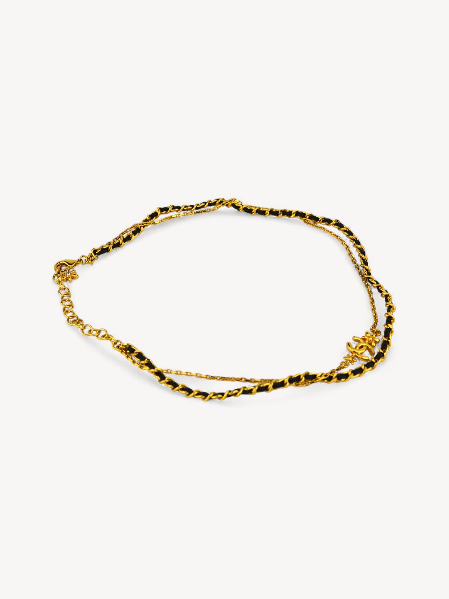 CHANEL LEATHER CHAIN CC LOGO NECKLACE