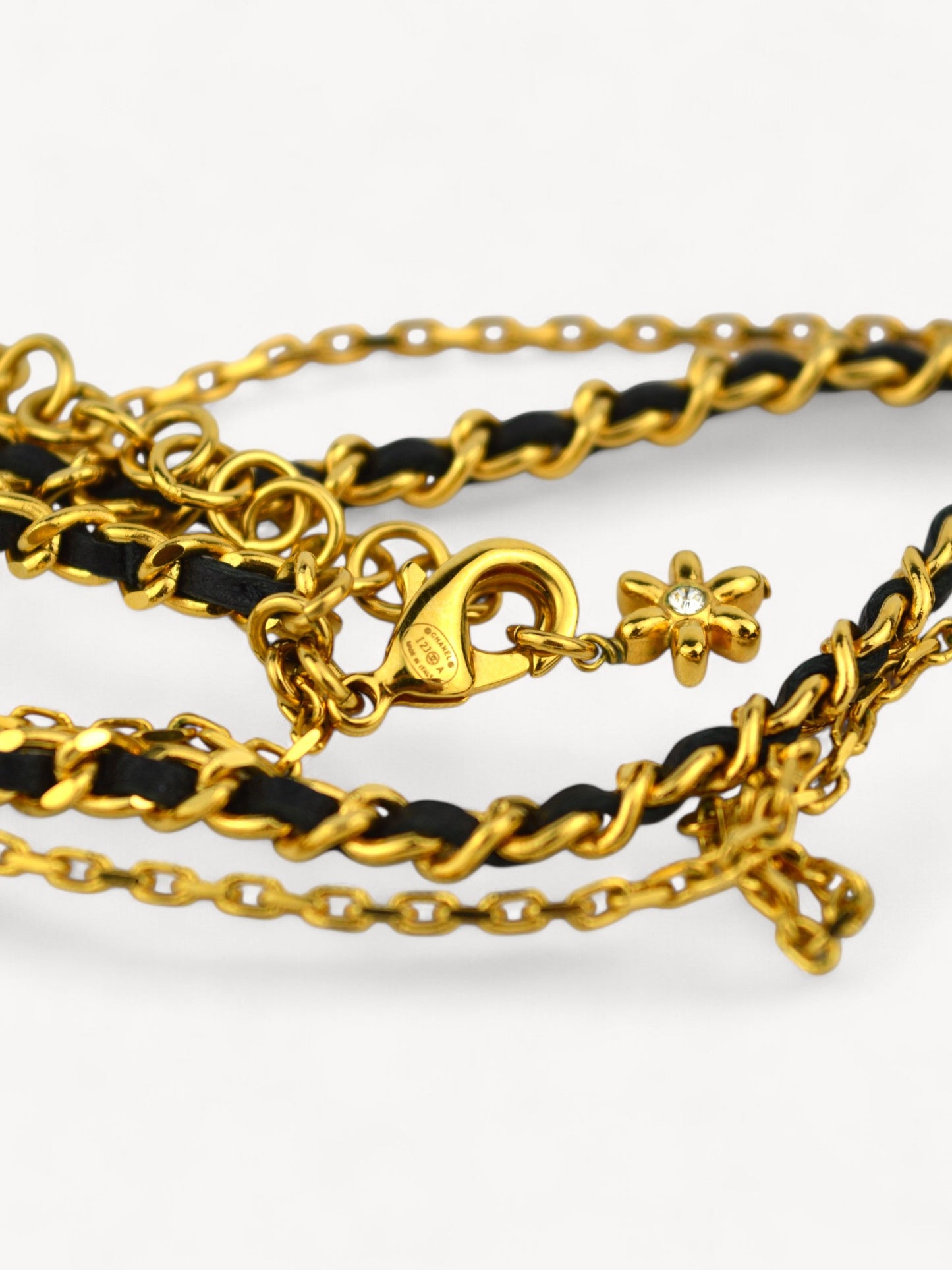 CHANEL LEATHER CHAIN CC LOGO NECKLACE