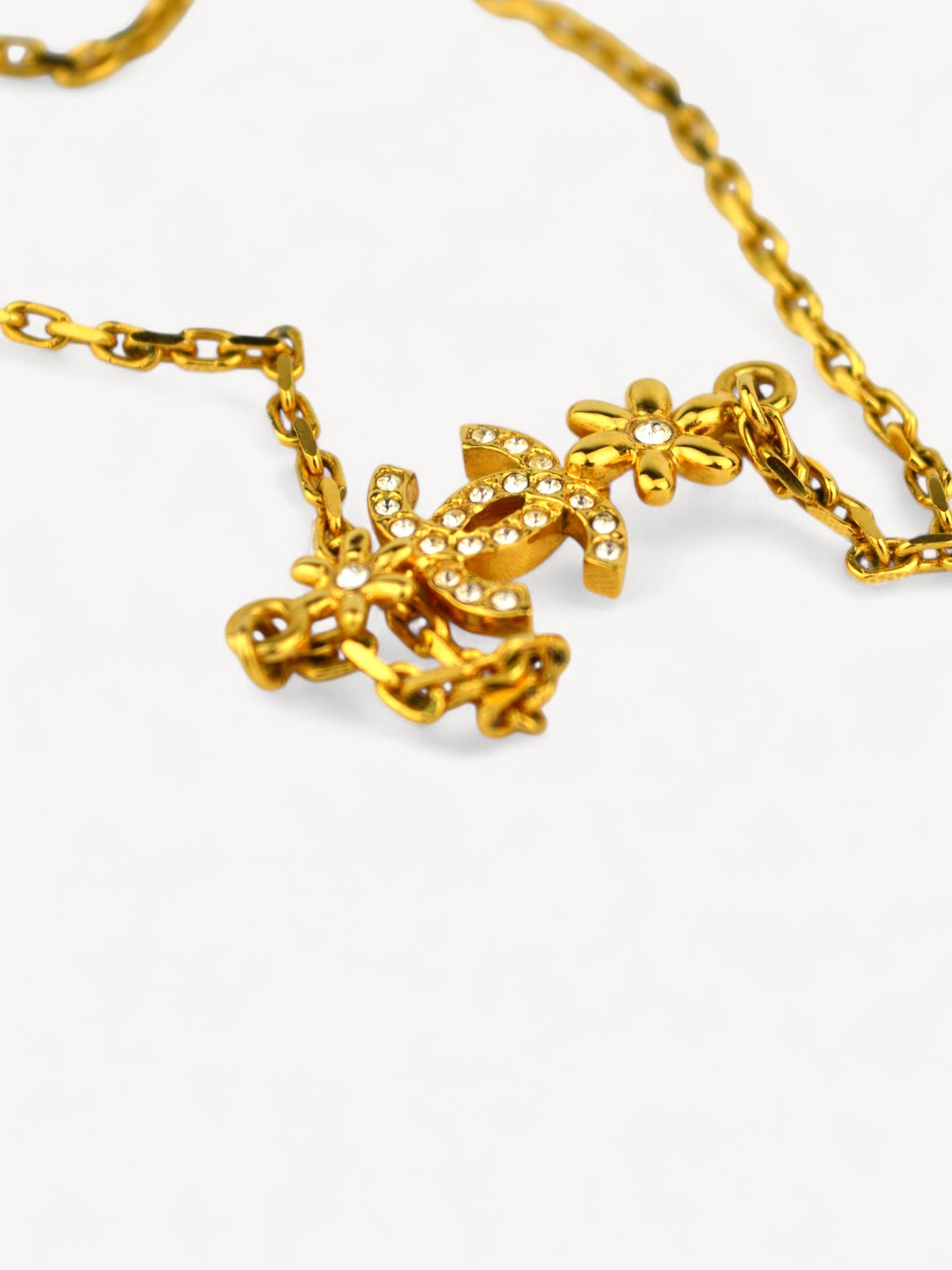 CHANEL LEATHER CHAIN CC LOGO NECKLACE