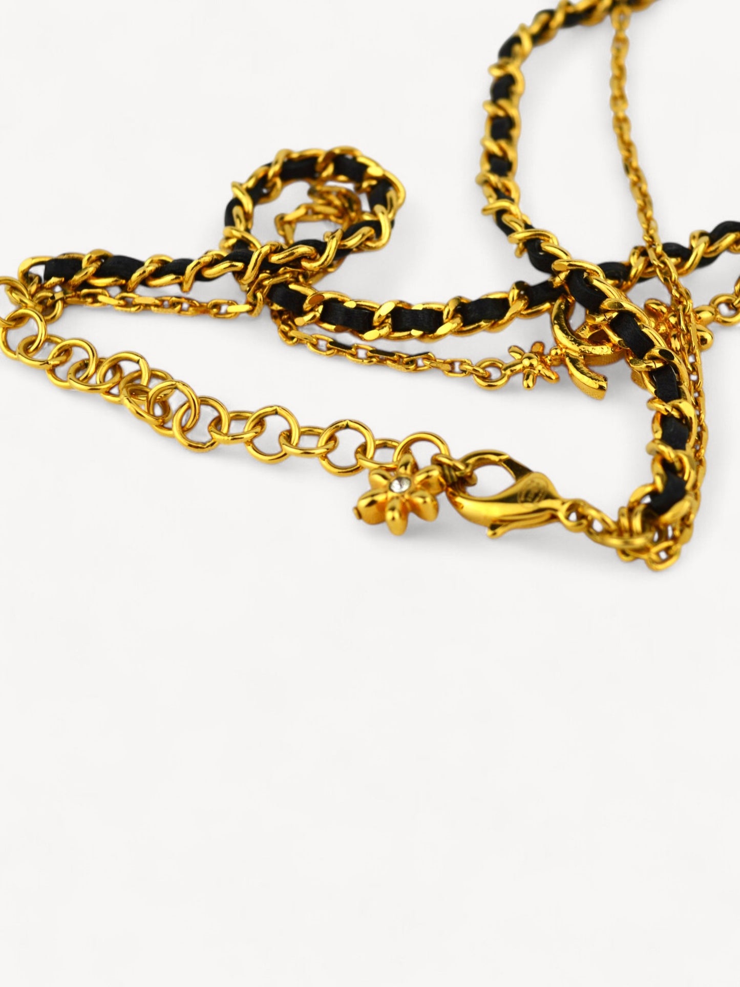 CHANEL LEATHER CHAIN CC LOGO NECKLACE