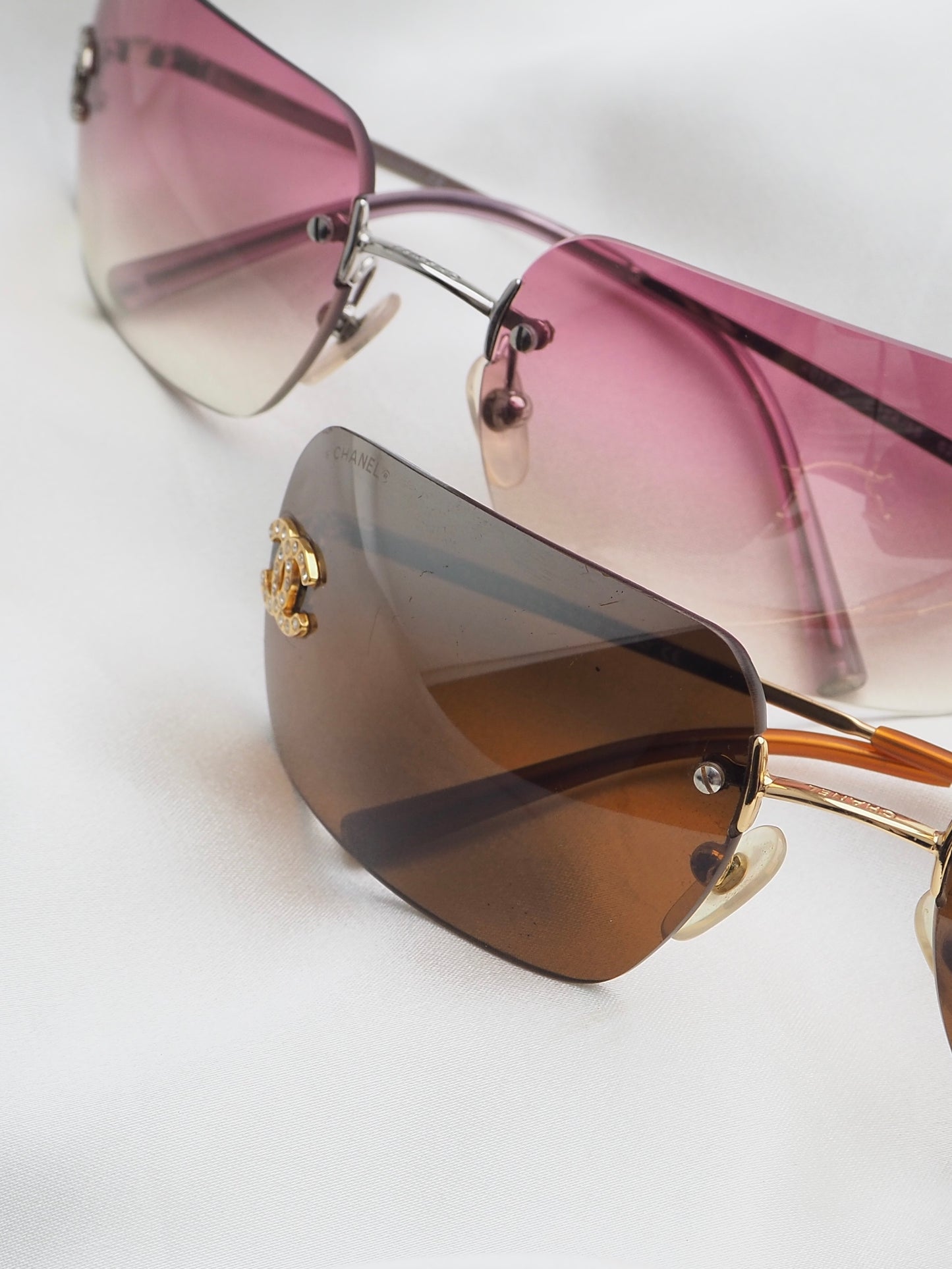 CHANEL 4017-D CRYSTAL CC LOGO RIMLESS SUNGLASSES BROWN