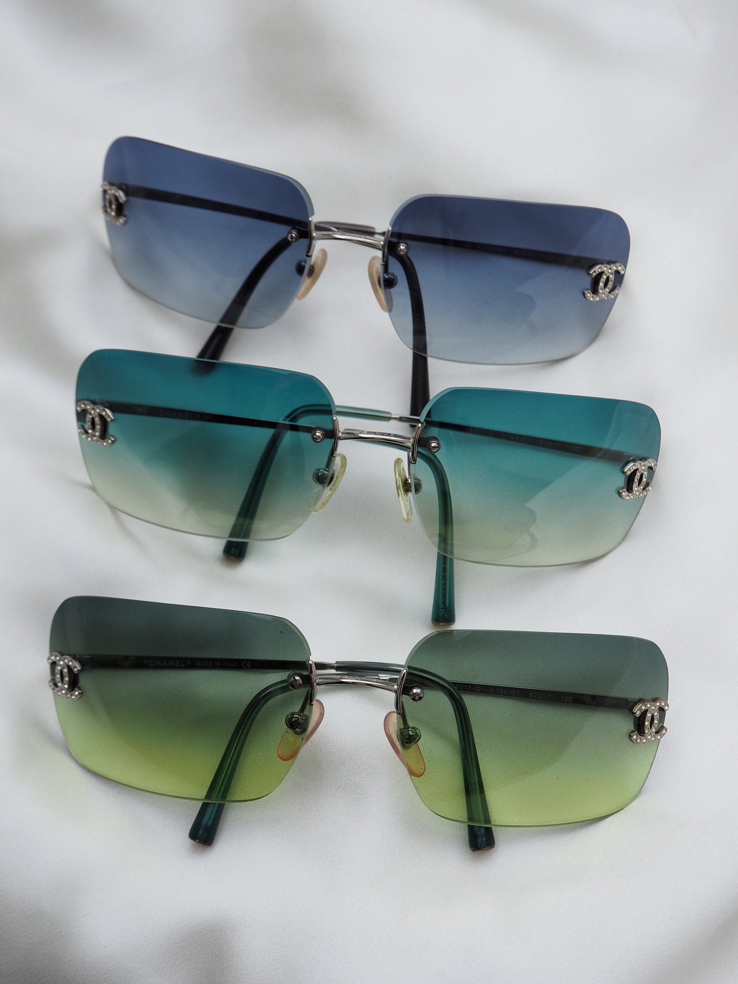 CHANEL 4017-D CRYSTAL CC LOGO RIMLESS SUNGLASSES TURQUOISE