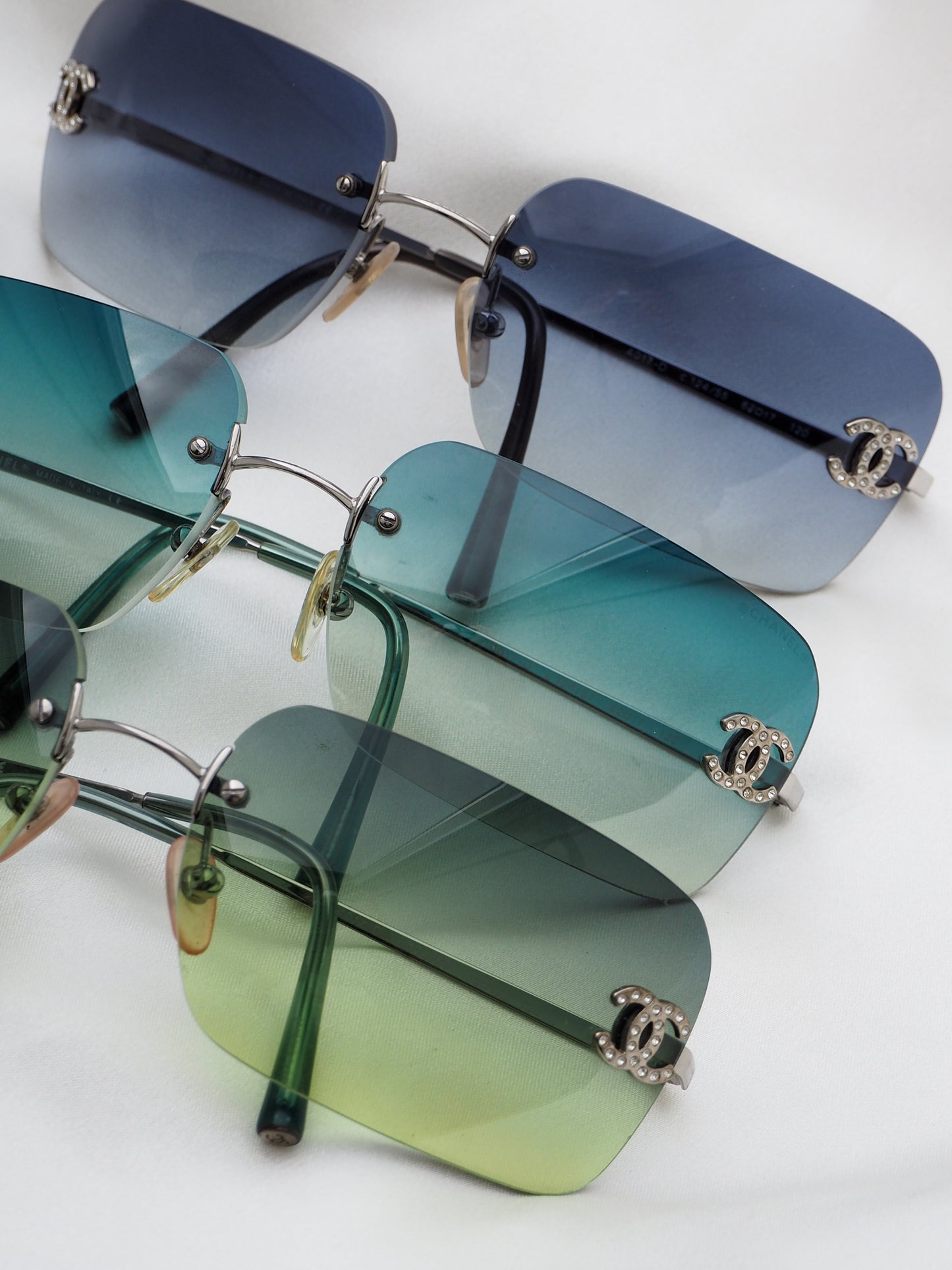 CHANEL 4017-D CRYSTAL CC LOGO RIMLESS SUNGLASSES TURQUOISE