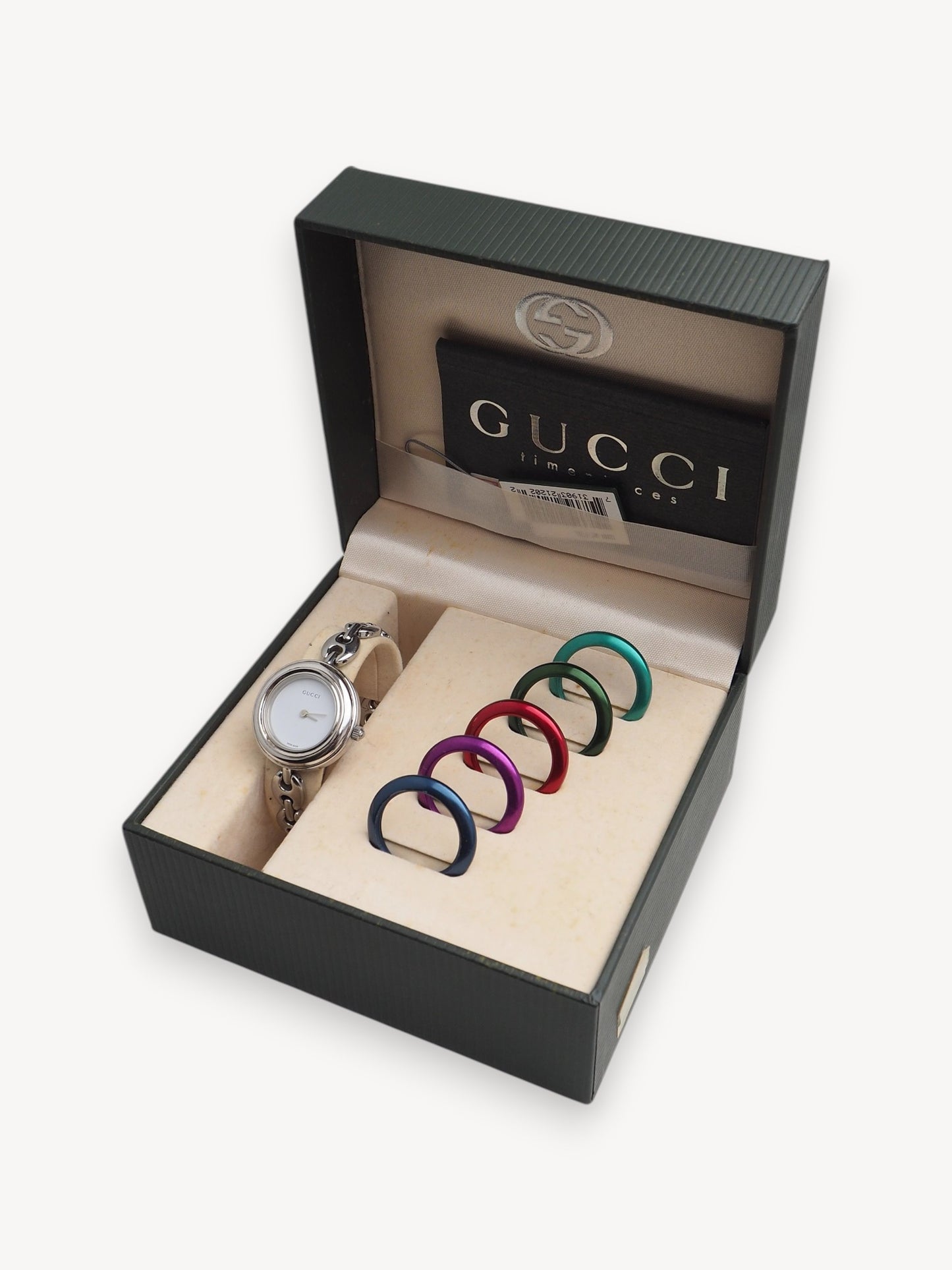 GUCCI INTERCHANGEABLE BEZEL WATCH SILVER