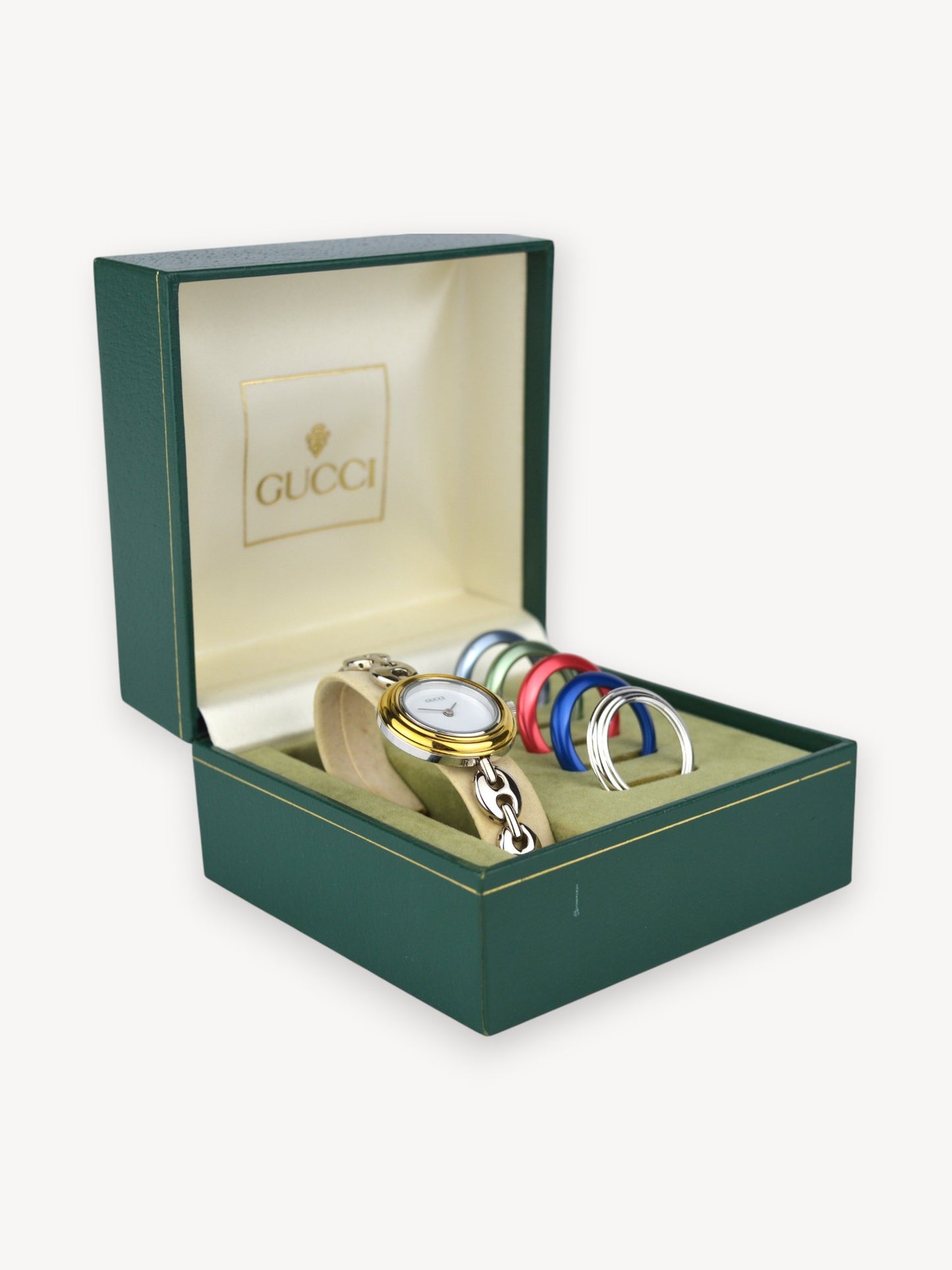 GUCCI INTERCHANGEABLE BEZEL WATCH SILVER