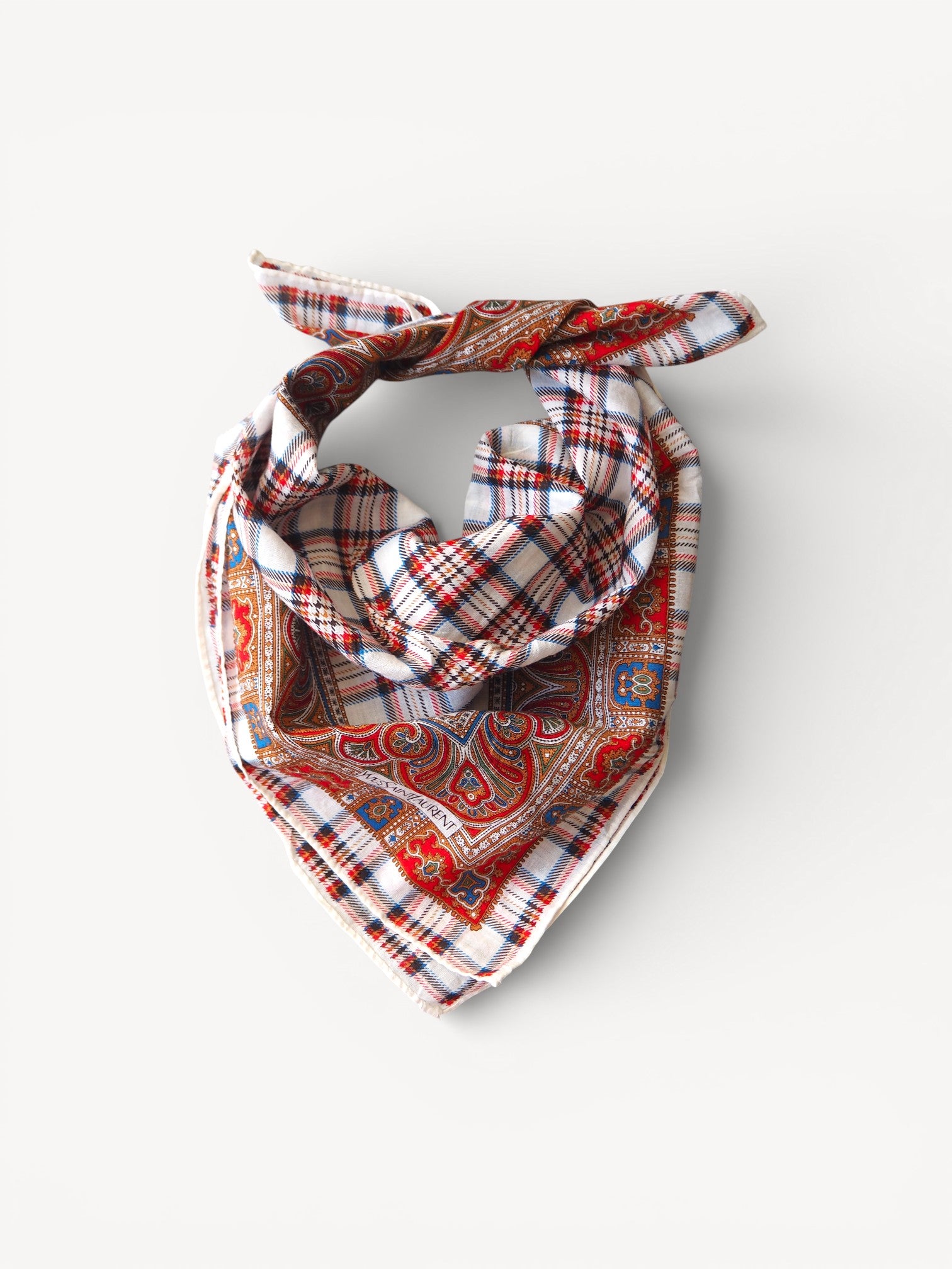1990s Yves Saint Laurent Cotton Square Scarf with Paisley Print