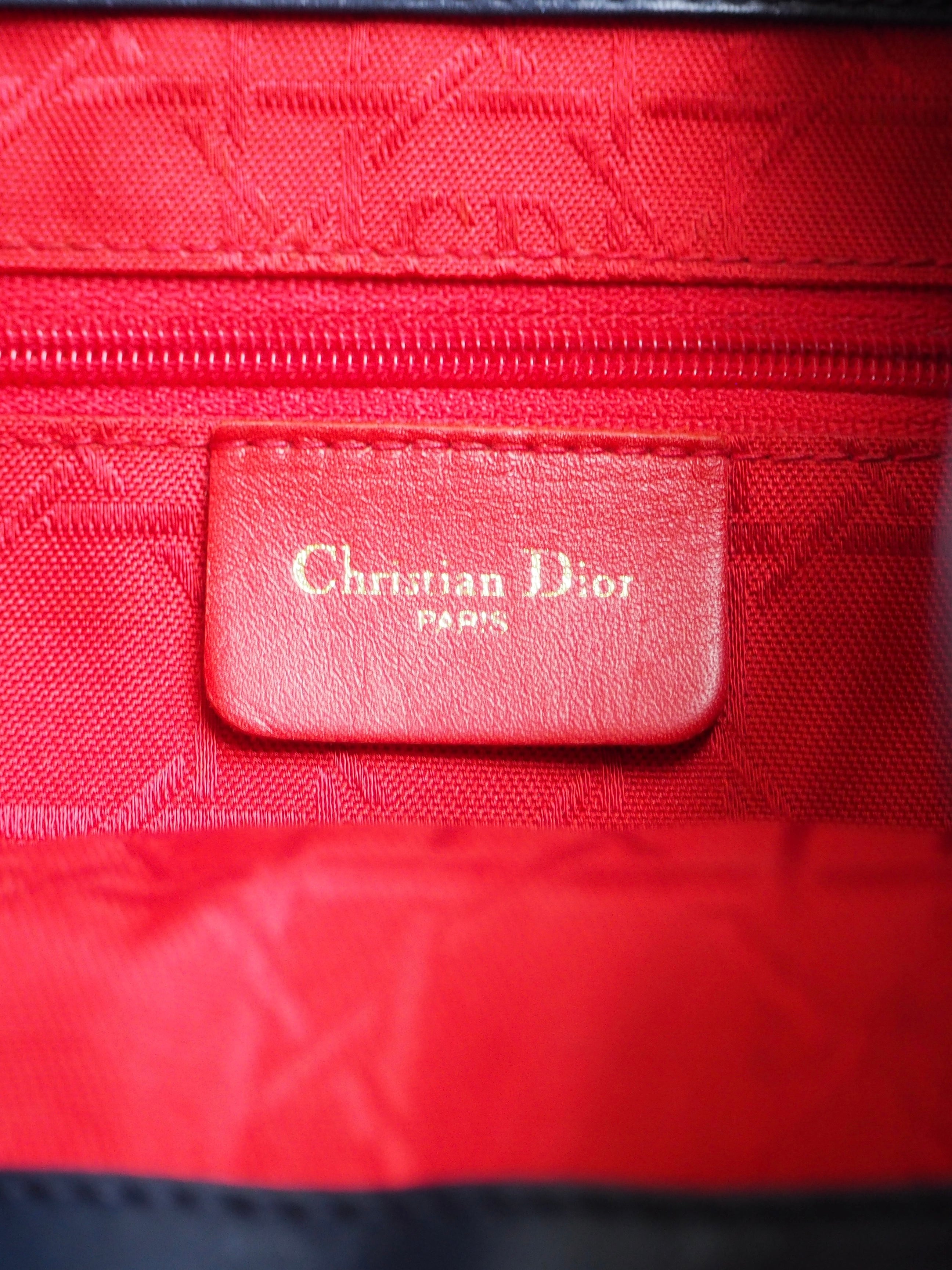 1980s Christian Dior Bucket Bag in Navy Leather with Logo Charms