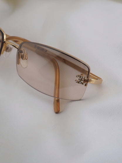 CHANEL 4093-B CRYSTAL CC LOGO RIMLESS SUNGLASSES GOLD