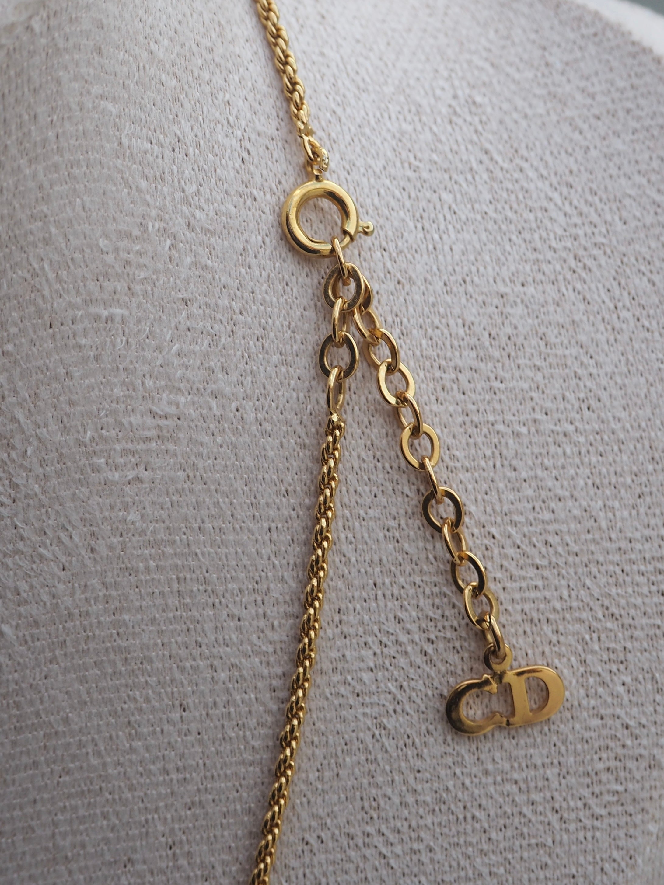 Vintage Christian Dior 18k Gold-Plated Crystal CD Necklace