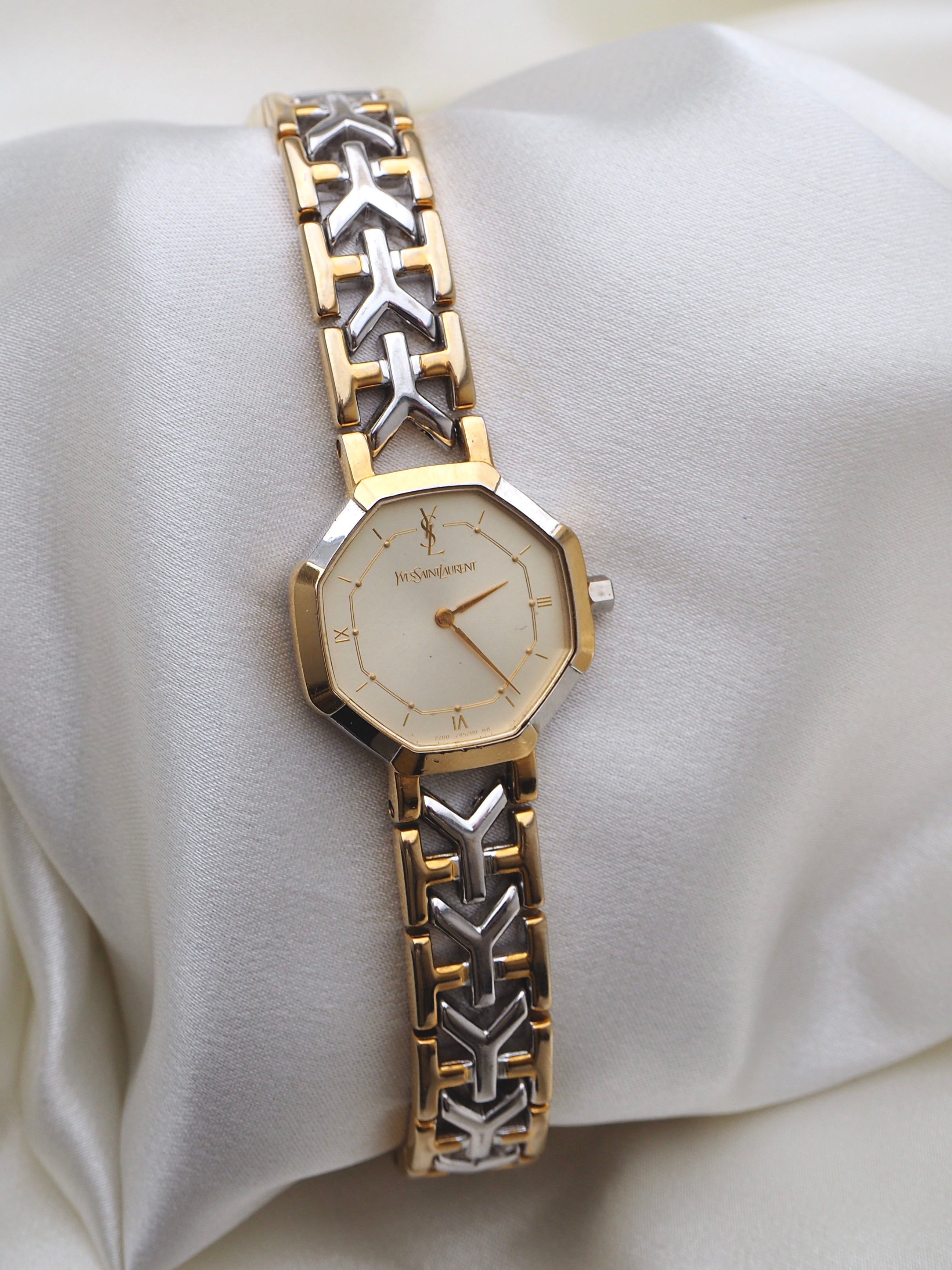 Yves Saint Laurent Octagon Two-Tone Watch | Pre-Owned Luxury