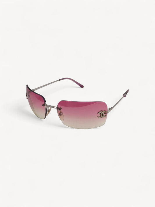 CHANEL 4017-D CRYSTAL CC LOGO RIMLESS SUNGLASSES PINK