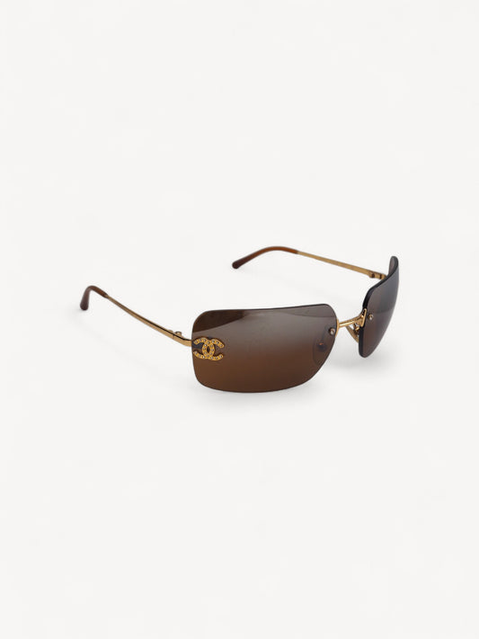 CHANEL 4017-D CRYSTAL CC LOGO RIMLESS SUNGLASSES BROWN