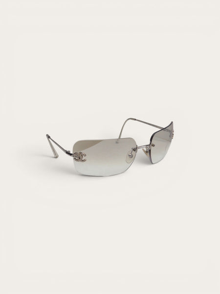 Vintage Chanel 4017-D Rhinestone CC Logo Rimless Sunglasses Clear