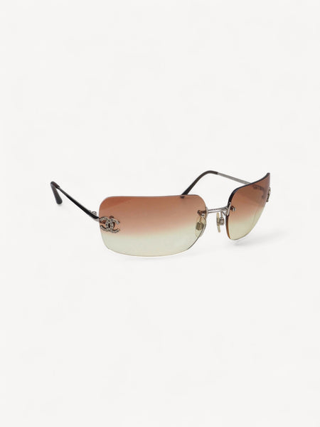 Vintage Chanel 4017-D Rhinestone CC Logo Rimless Sunglasses Salmon