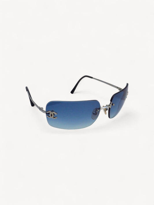 CHANEL 4017-D CRYSTAL CC LOGO RIMLESS SUNGLASSES BLUE