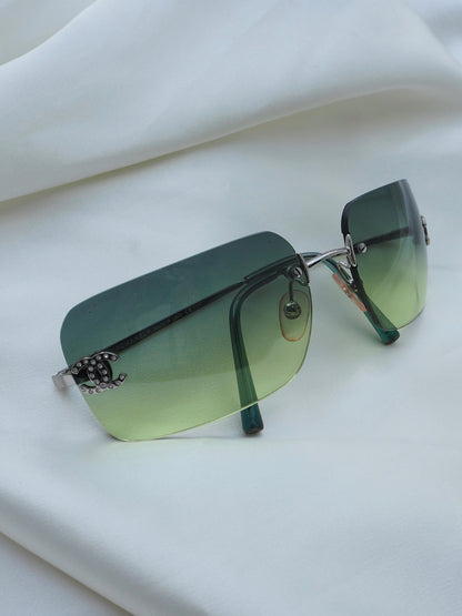 CHANEL 4017-D CRYSTAL CC LOGO RIMLESS SUNGLASSES GREEN