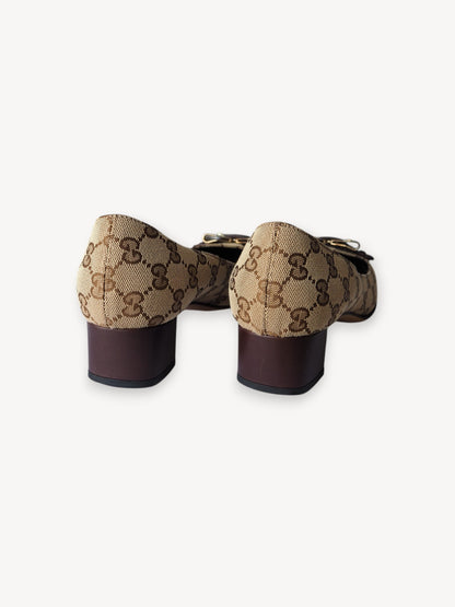 GUCCI GG MONOGRAM BOW PUMPS BEIGE BROWN