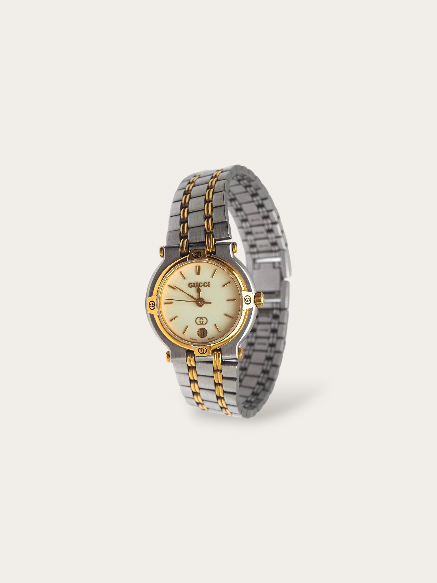 GUCCI 9000L レディース腕時計 美品 箱保証書付 ゴールド/シルバー Gucci 9000L Two-Tone Stainless Steel Watch - Ivory Dial (1990s