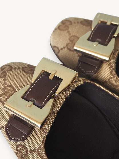 GUCCI GG MONOGRAM BOW PUMPS BEIGE BROWN