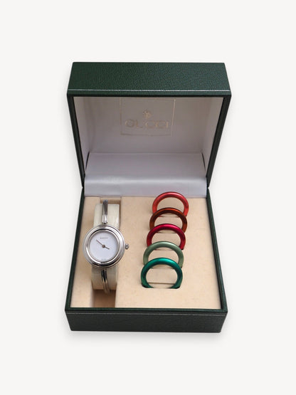 GUCCI INTERCHANGEABLE BEZEL WATCH SILVER