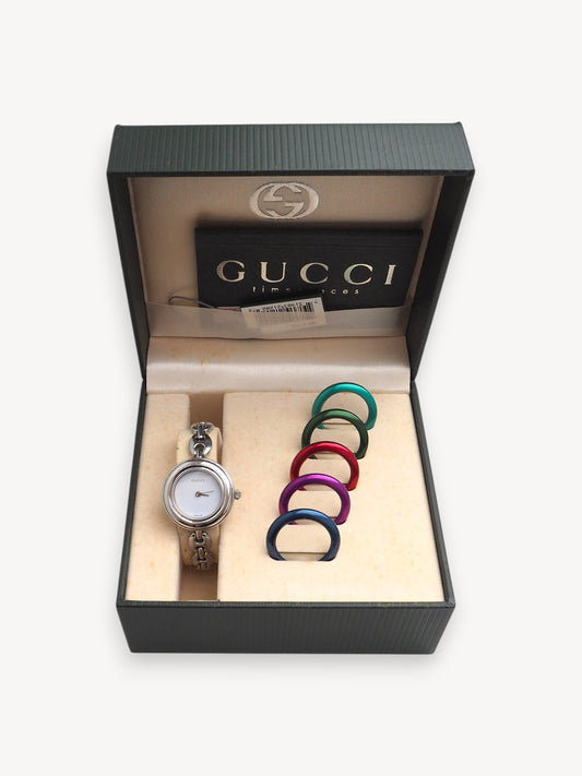 GUCCI INTERCHANGEABLE BEZEL WATCH SILVER