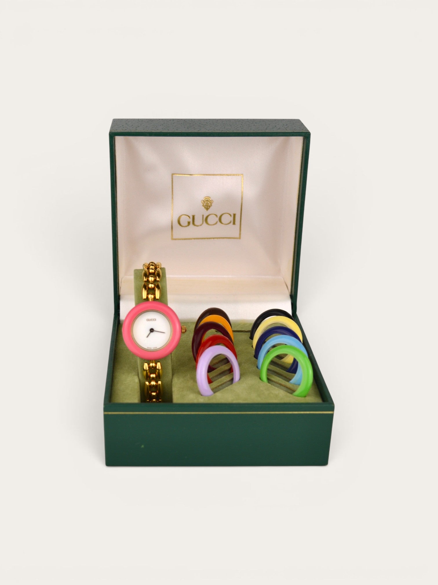 1990s Gucci Interchangeable Bezel Watch with Rice Link Bracelet ...