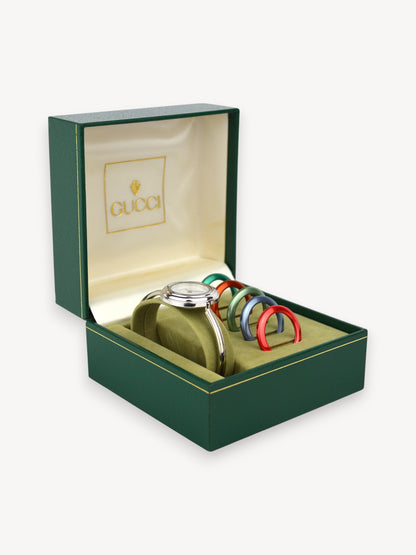 GUCCI INTERCHANGEABLE BEZEL WATCH SILVER