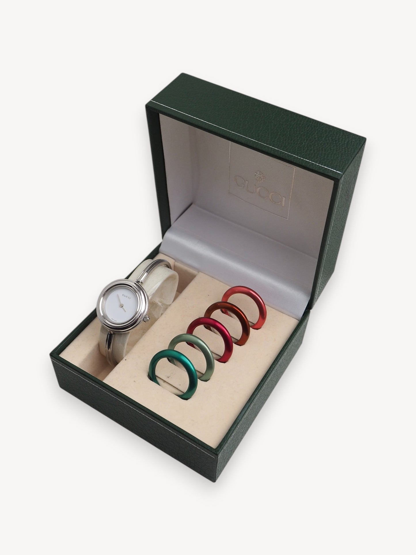 GUCCI INTERCHANGEABLE BEZEL WATCH SILVER