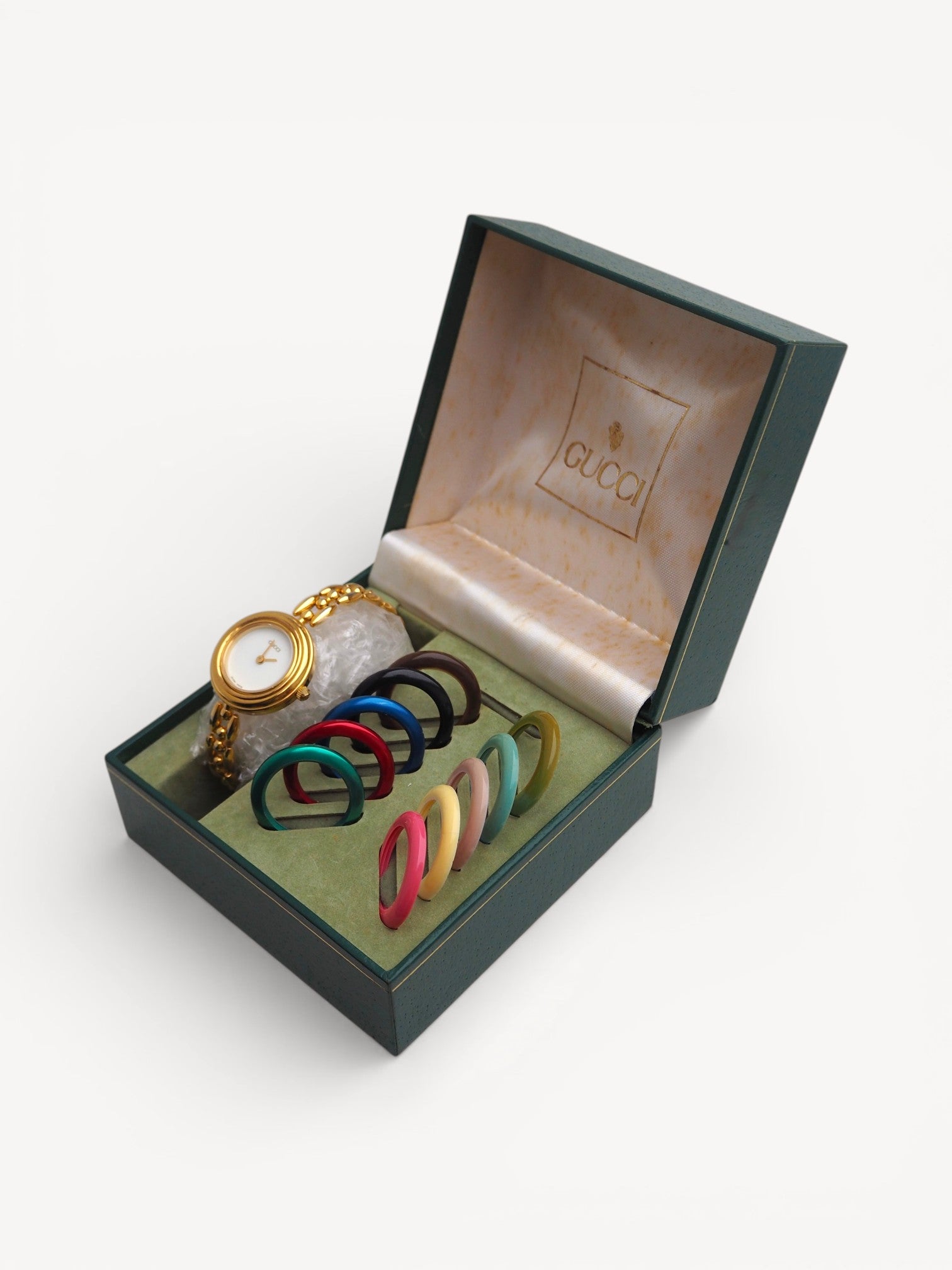 1990s Gucci Interchangeable Bezel Watch with Rice Link Bracelet ...
