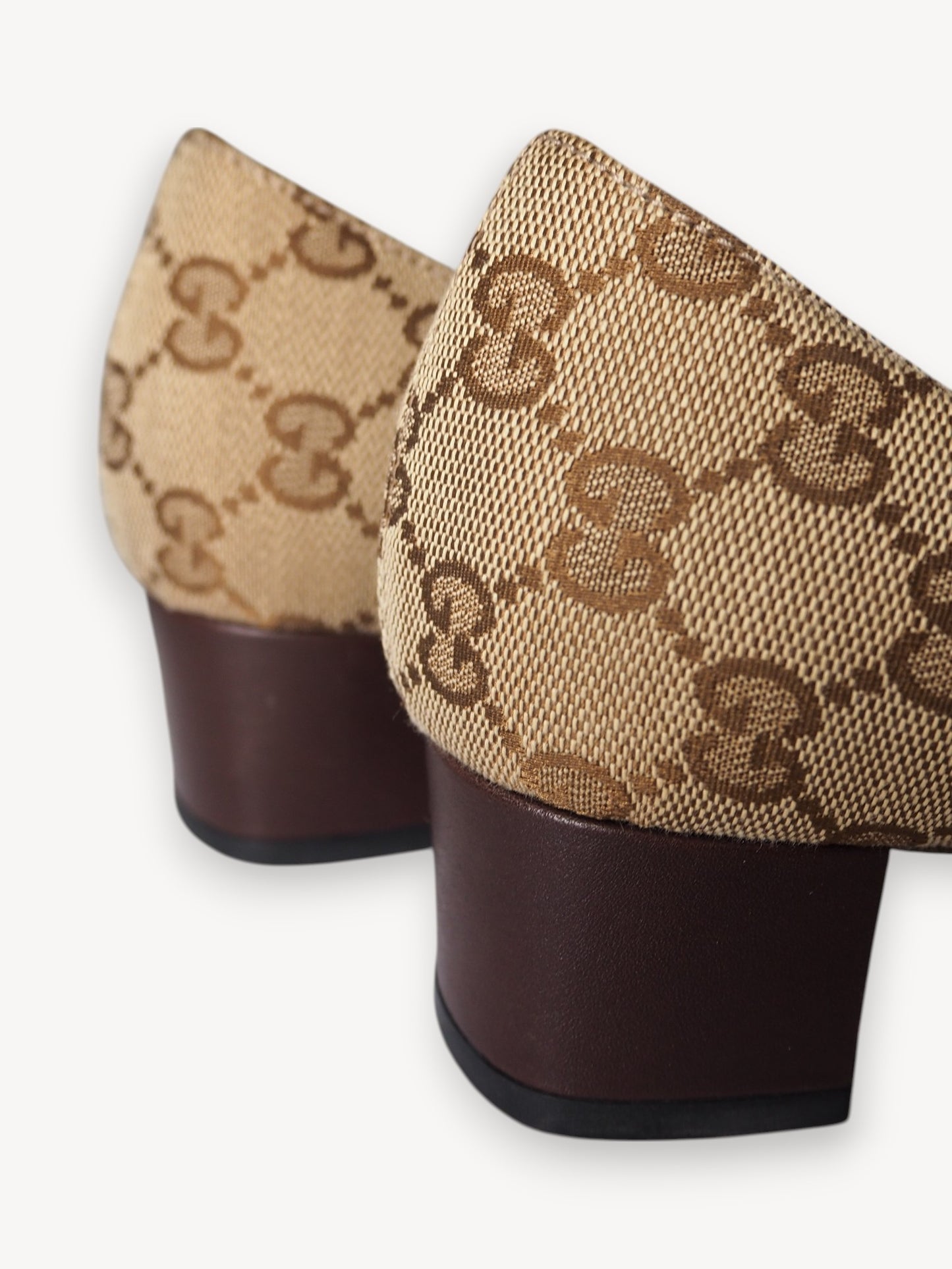 GUCCI GG MONOGRAM BOW PUMPS BEIGE BROWN