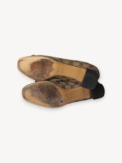 GUCCI GG MONOGRAM BOW PUMPS BEIGE BROWN